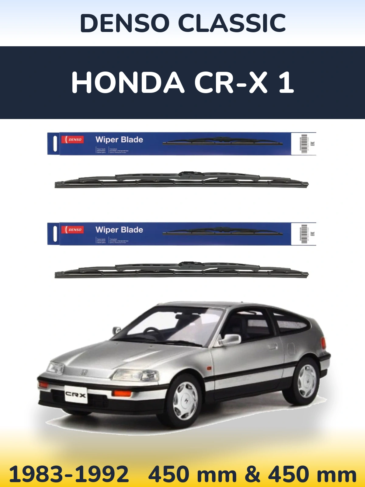 Front wiper blade set Denso Classic 450 & 450 mm for Honda CR-X 1 1983-1992