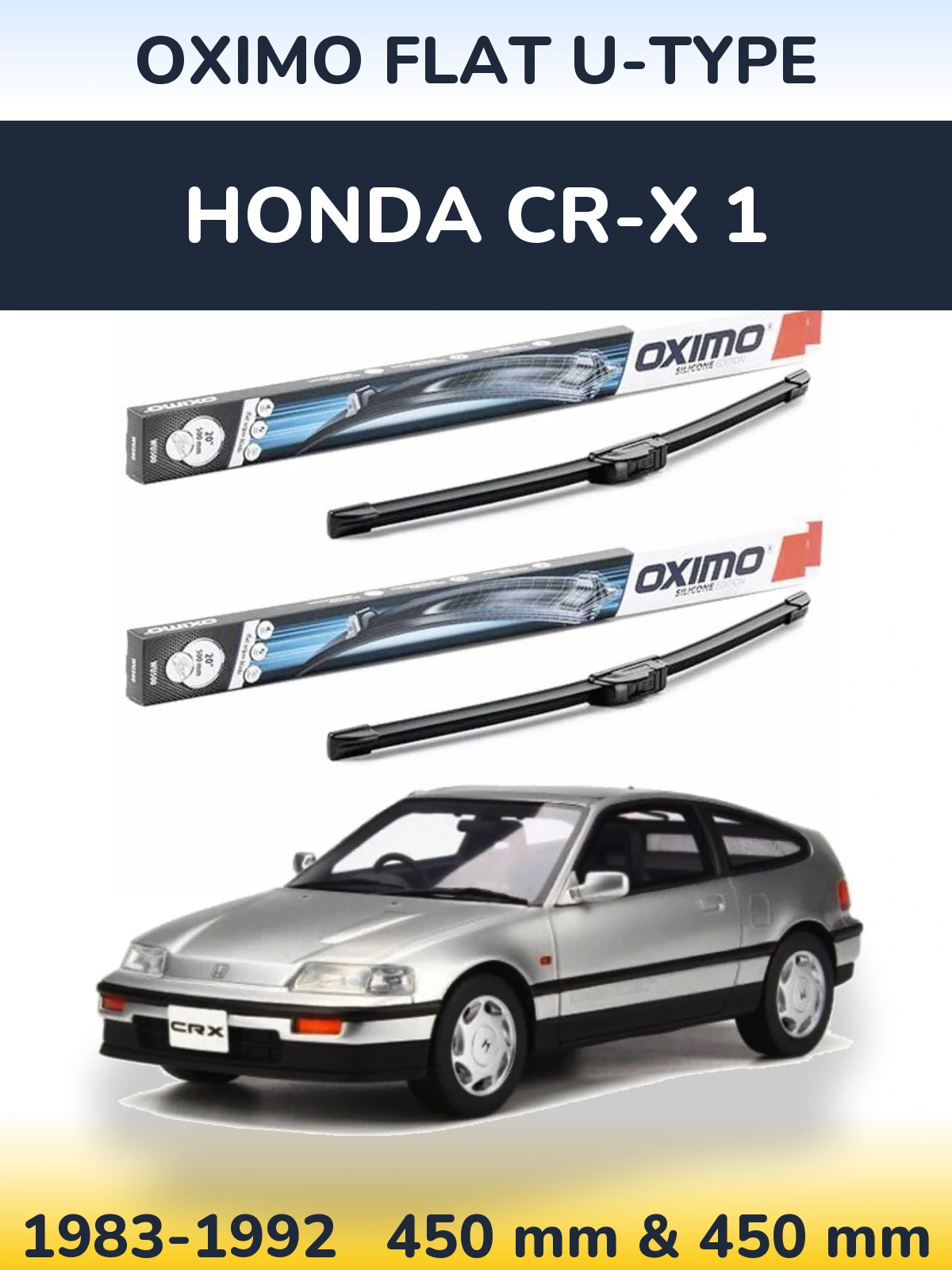 Front wiper blade set Oximo Flat U-type 450 & 450 мм for Honda CR-X 1 1983-1992