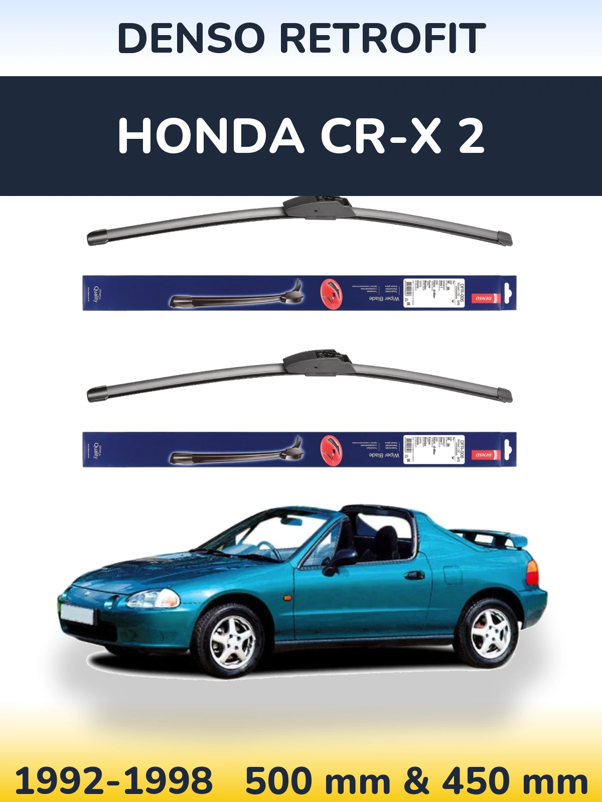 Комплект передніх щіток Denso Retrofit 500 & 450 мм для Honda CR-X 2 1992-1998