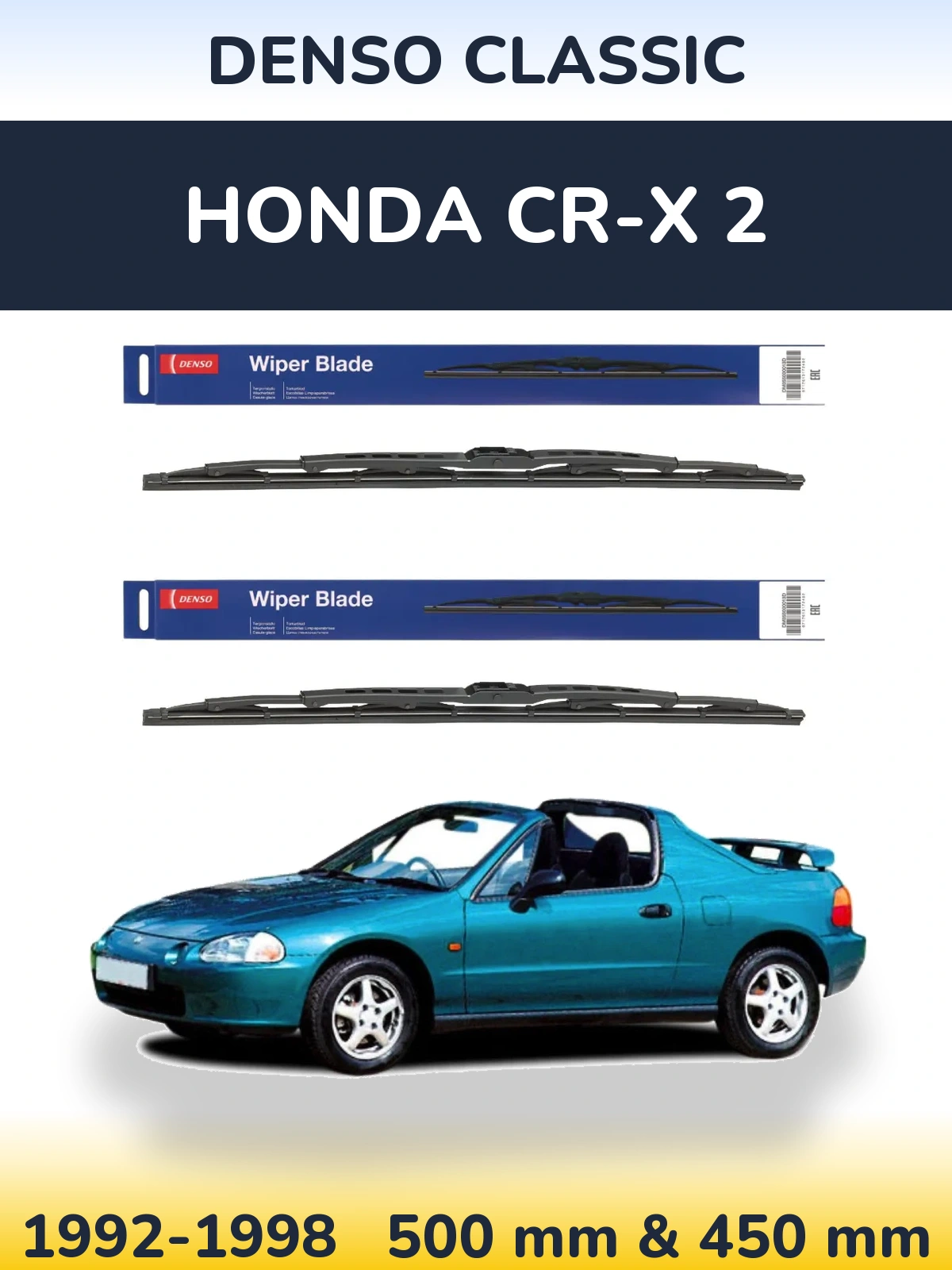 Комплект передніх щіток Denso Classic 500 & 450 мм для Honda CR-X 2 1992-1998