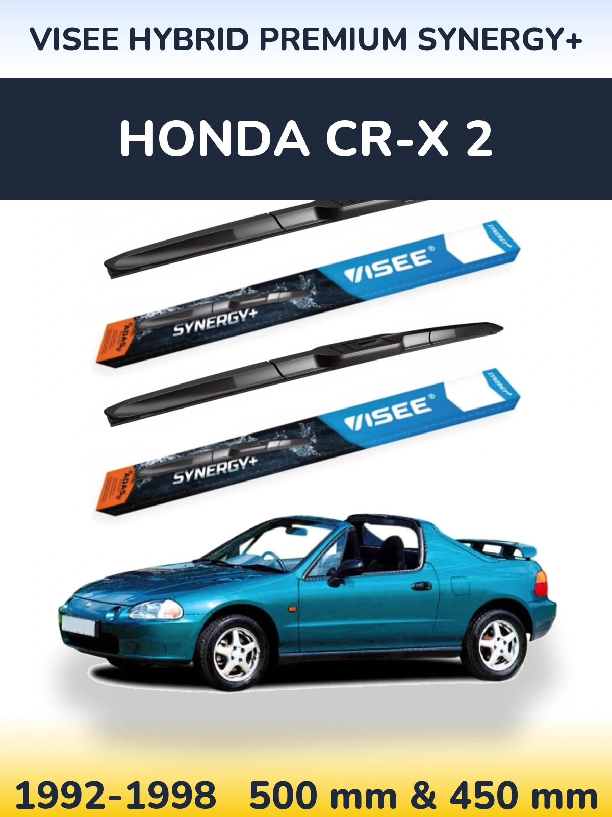 Комплект передніх щіток VISEE HYBRID PREMIUM SYNERGY+ 500 & 450 мм для Honda CR-X 2 1992-1998