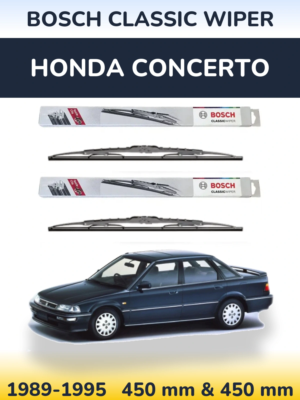 Front wiper blade set BOSCH Classic Wiper 450 & 450 мм for Honda Concerto 1989-1995
