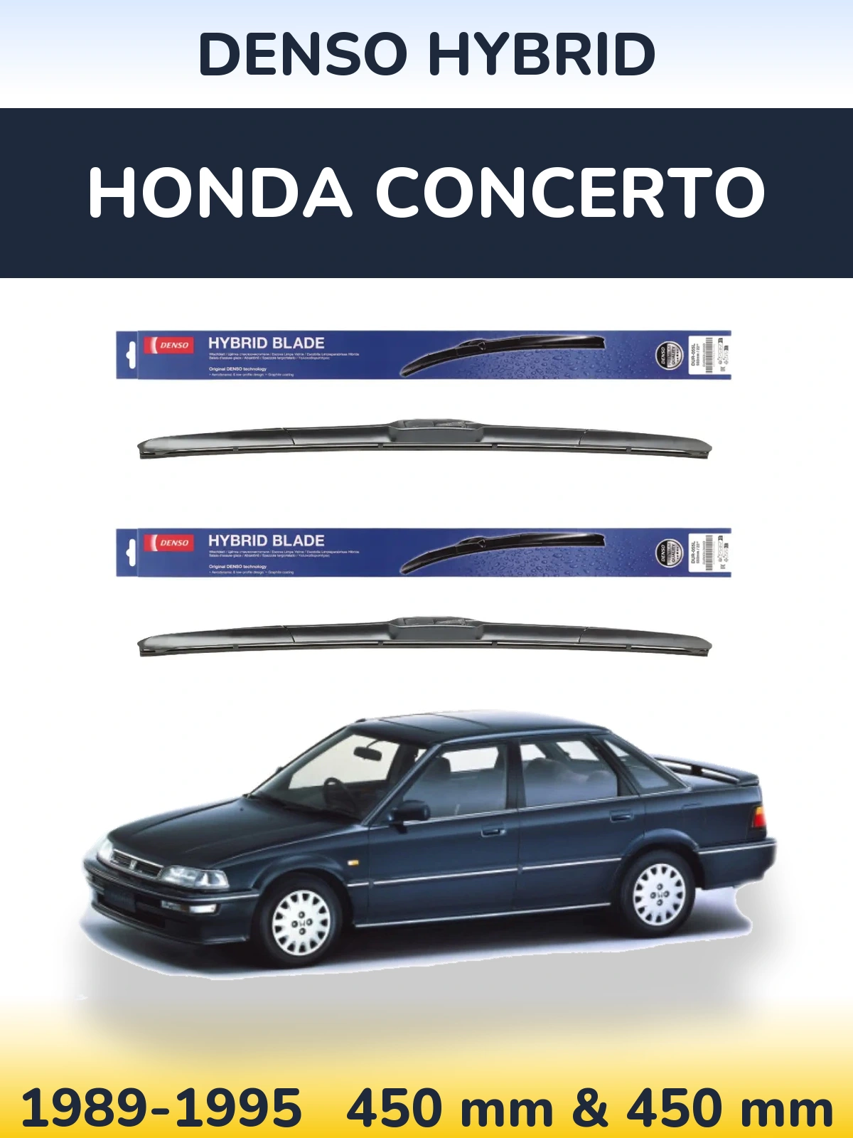 Front wiper blade set Denso Hybrid 450 & 450 мм for Honda Concerto 1989-1995