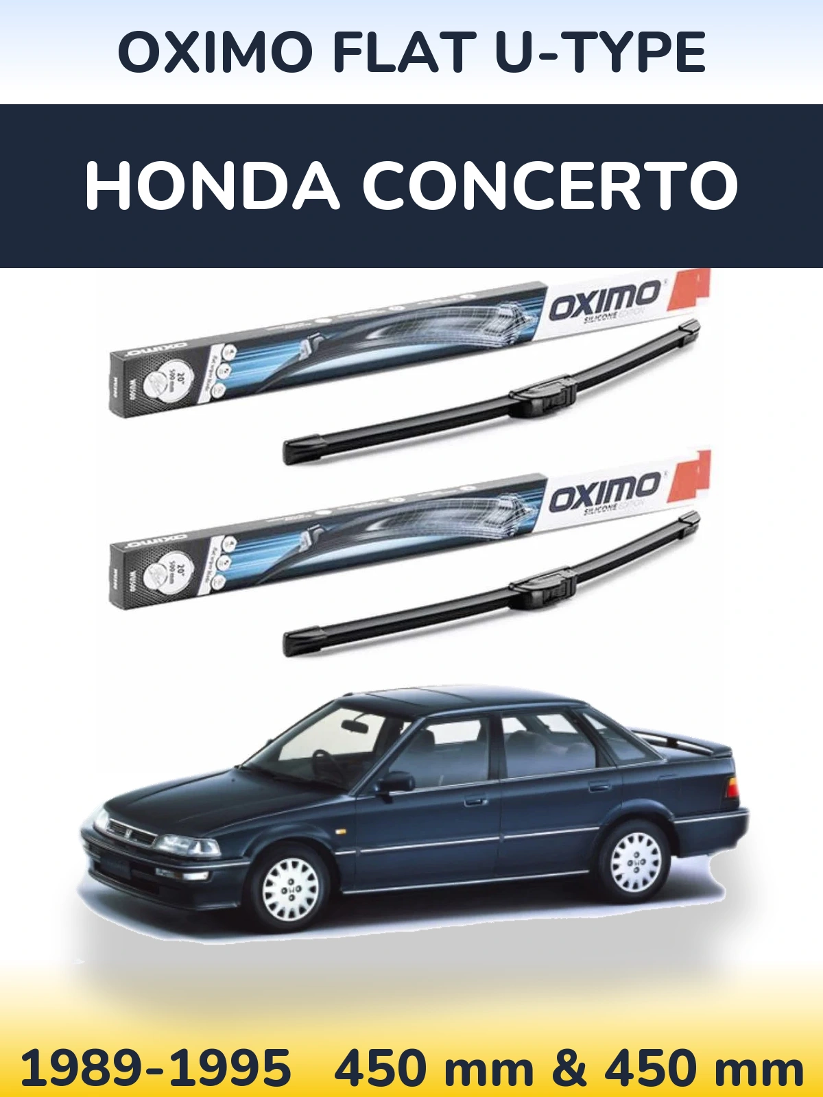 Front wiper blade set Oximo Flat U-type 450 & 450 мм for Honda Concerto 1989-1995