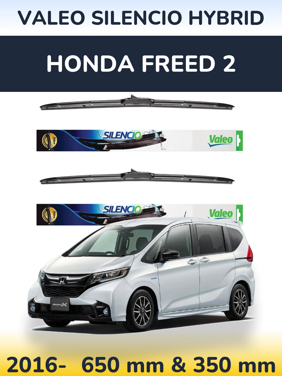 Komplet przednich wycieraczek Valeo Silencio Hybrid 650 & 350 mm do Honda Freed 2 2016-2026