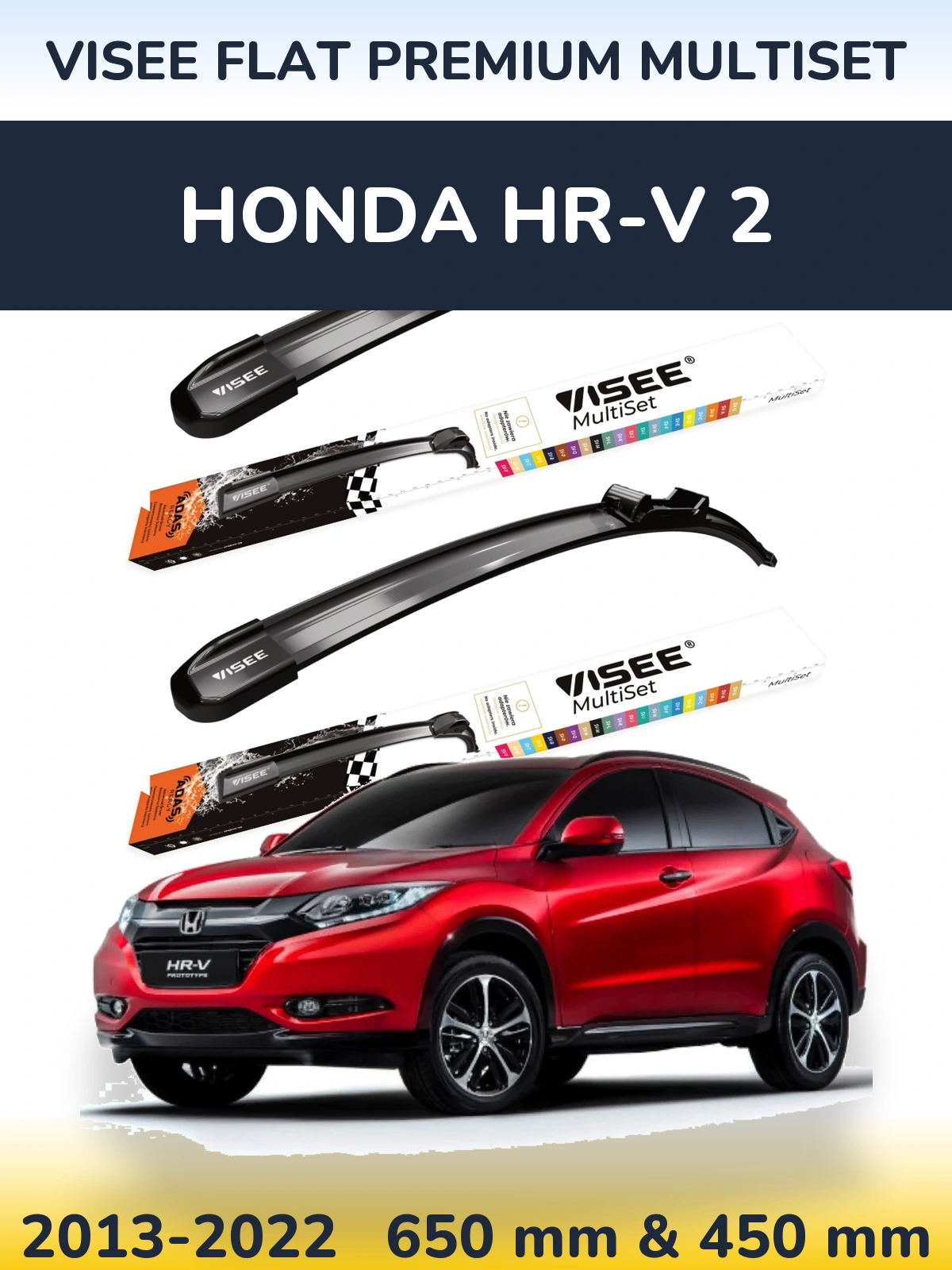 Front wiper blade set VISEE FLAT PREMIUM MultiSet 650 & 450 mm for Honda HR-V 2 2013-2022