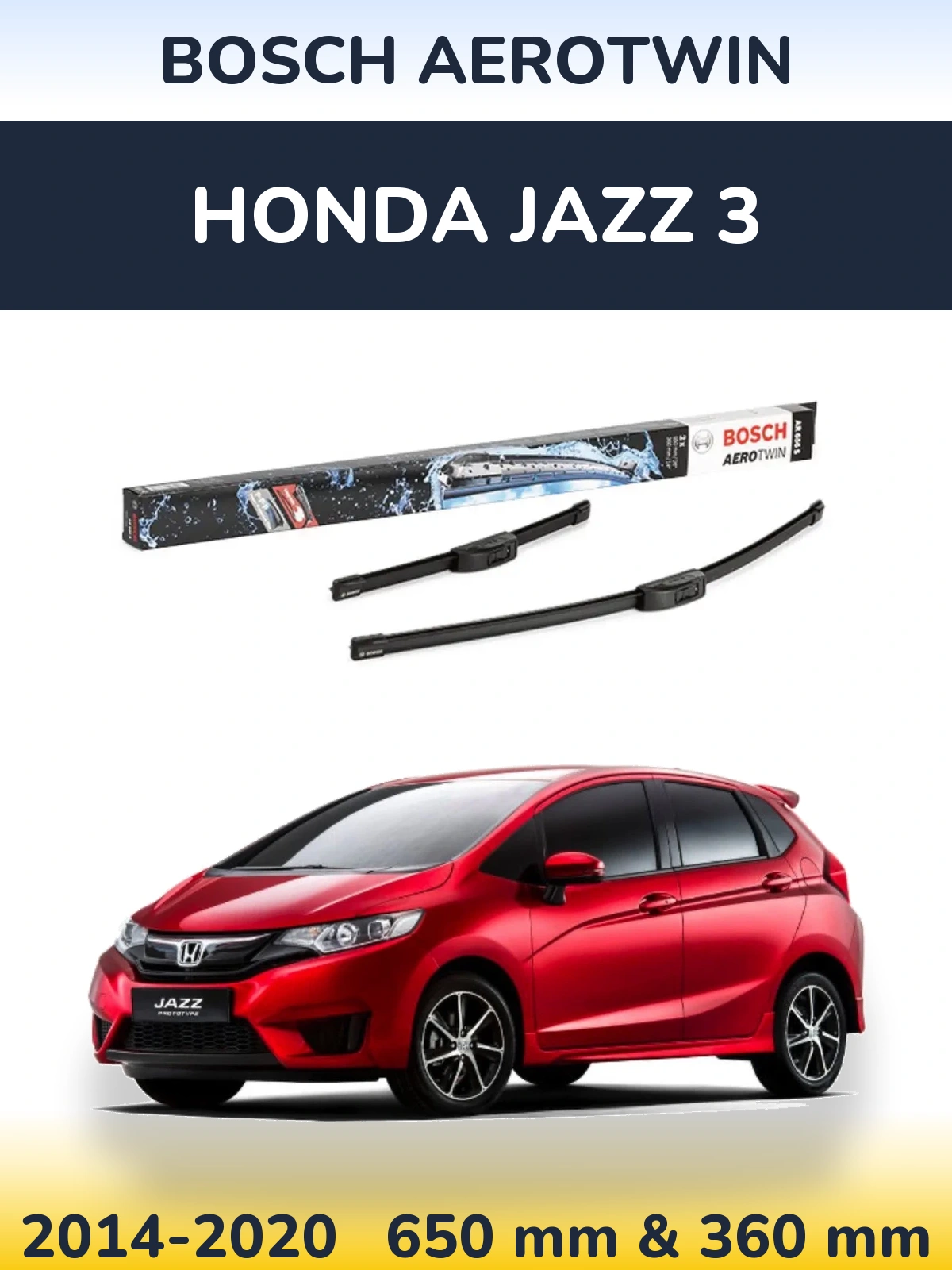 Komplet przednich wycieraczek BOSCH AeroTwin 650 & 360 mm do Honda Jazz 3 2014-2020