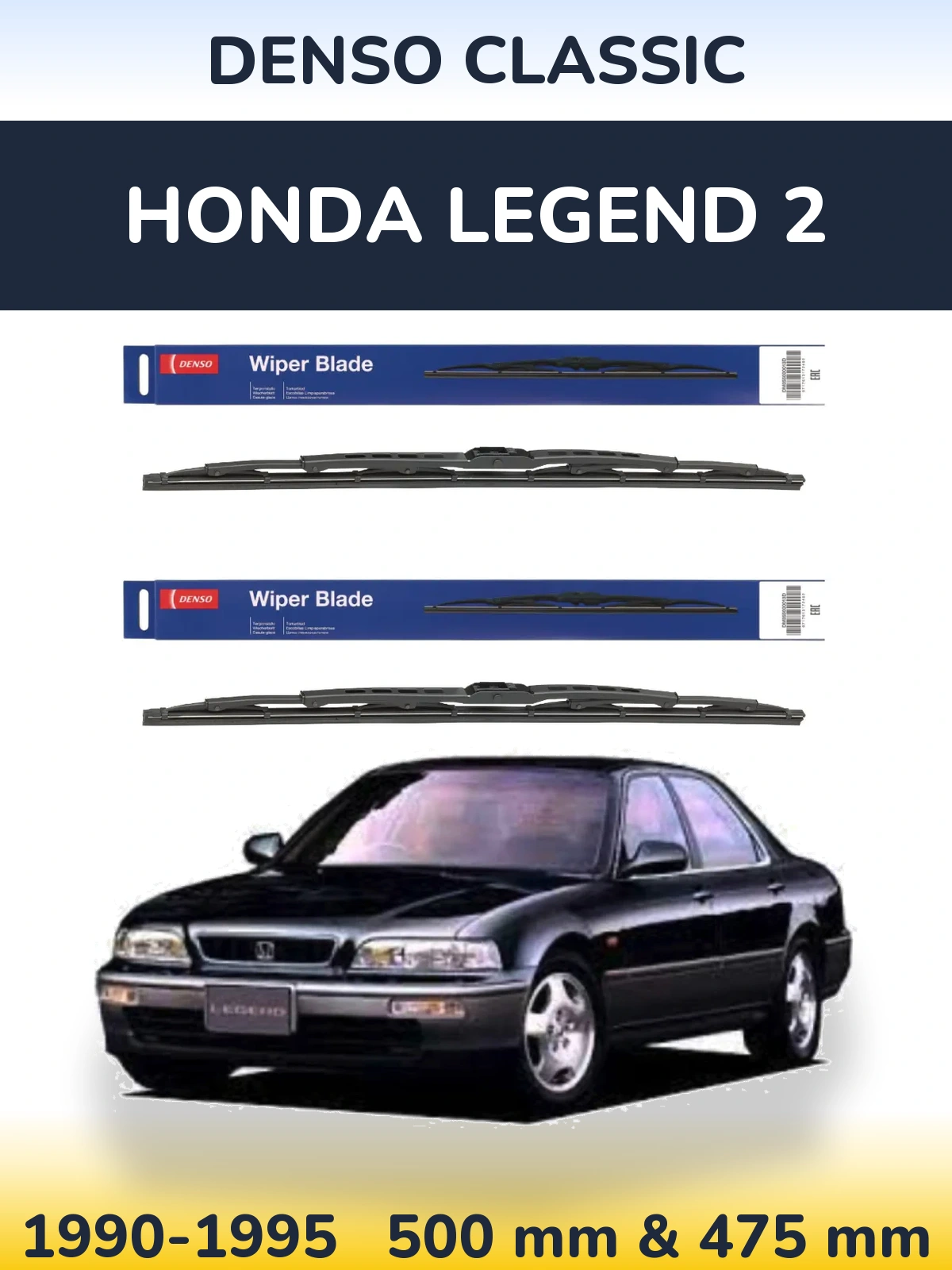 Front wiper blade set Denso Classic 500 & 475 mm for Honda Legend 2 1990-1995