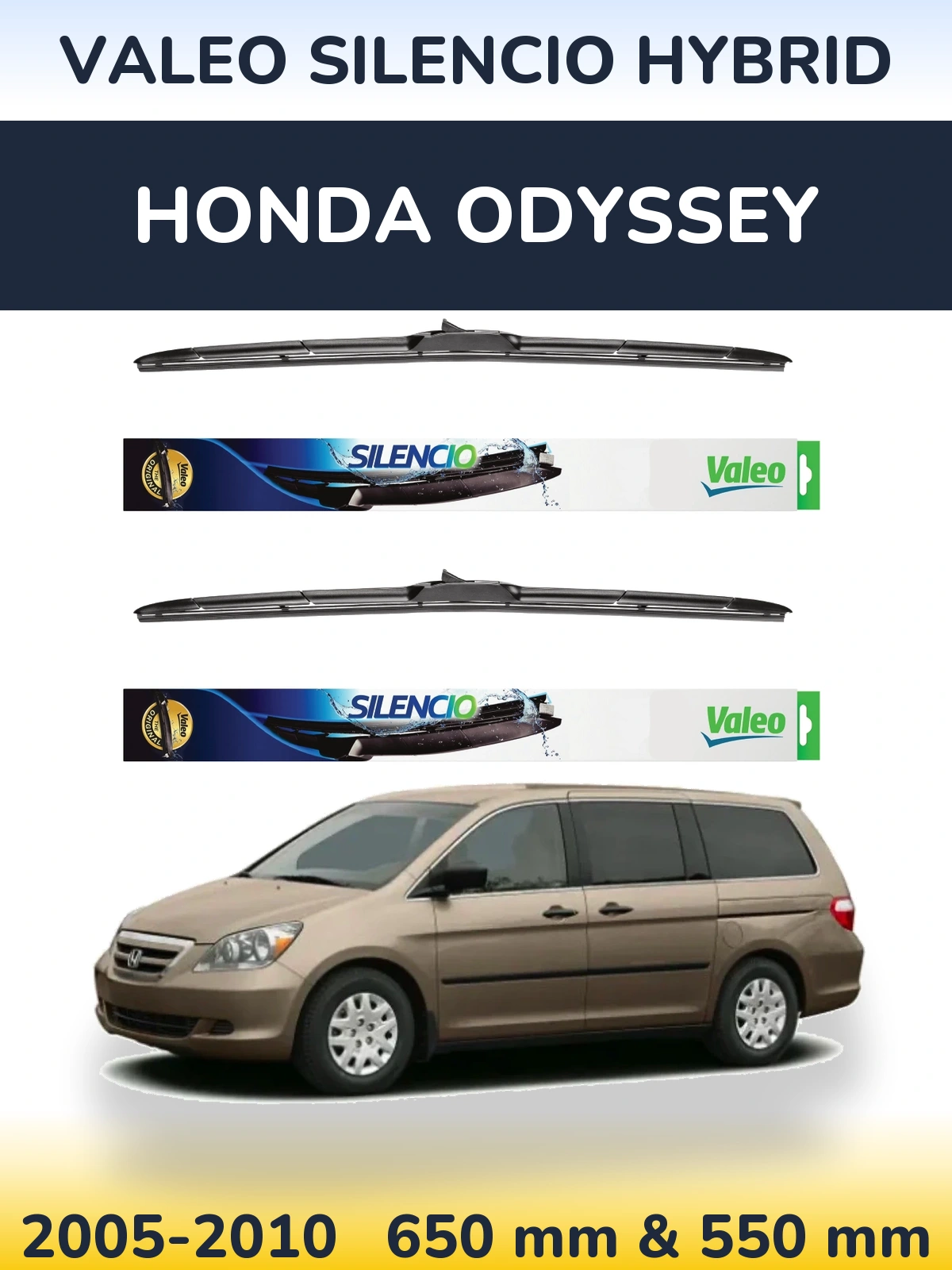 Komplet przednich wycieraczek Valeo Silencio Hybrid 650 & 550 mm do Honda Odyssey 3 2005-2010