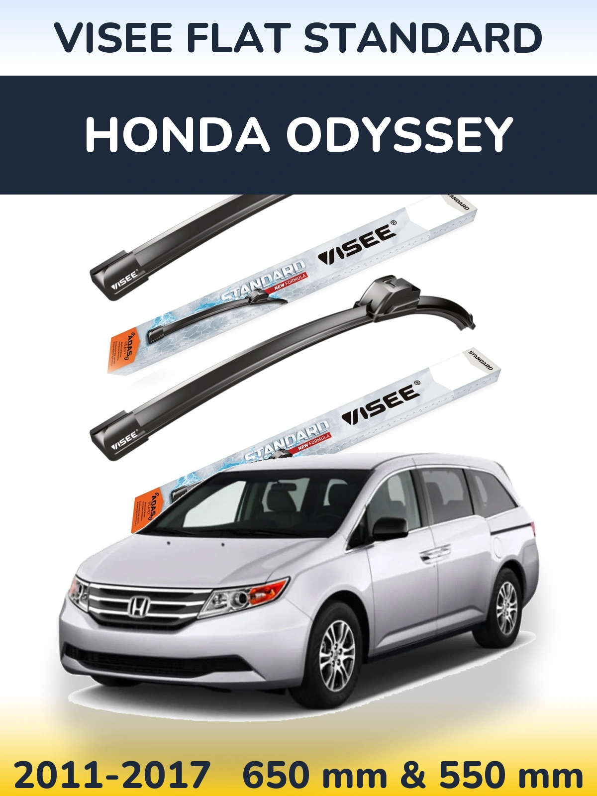 Komplet przednich wycieraczek VISEE FLAT STANDARD 650 & 550 mm do Honda Odyssey 4 2011-2017