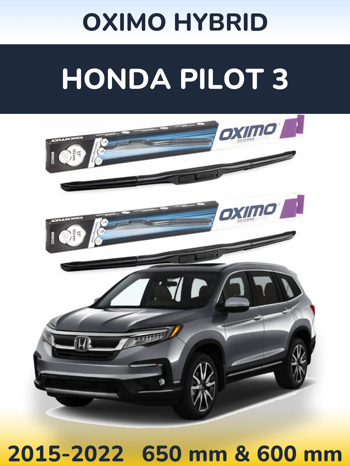 Komplet przednich wycieraczek Oximo Hybrid 650 & 600 mm do Honda Pilot 3 2015-2022