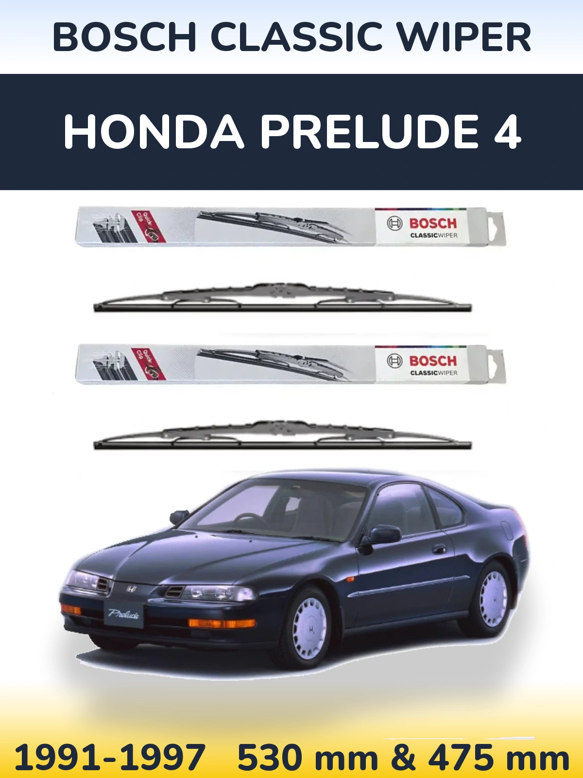 Комплект передних дворников BOSCH Classic Wiper 530 & 475 мм для Honda Prelude 4 1991-1997
