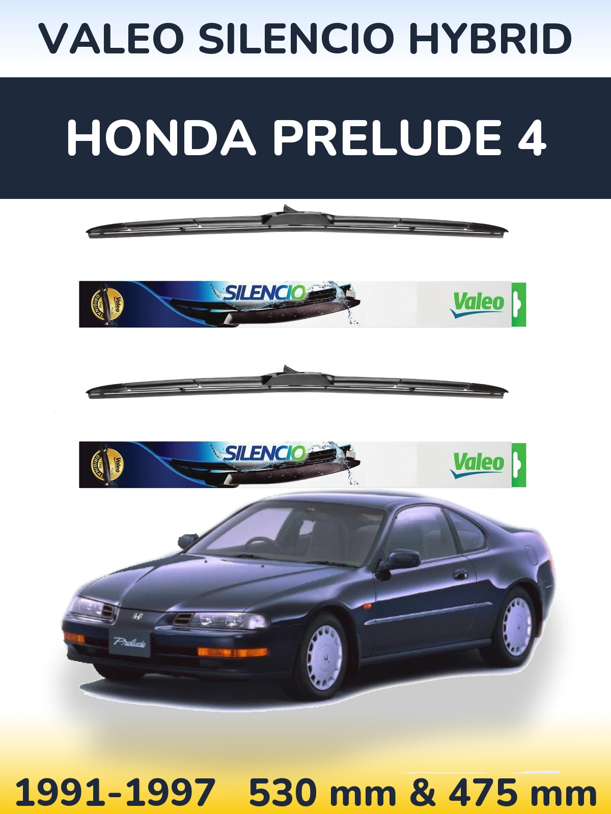 Комплект передніх щіток Valeo Silencio Hybrid 530 & 475 мм для Honda Prelude 4 1991-1997