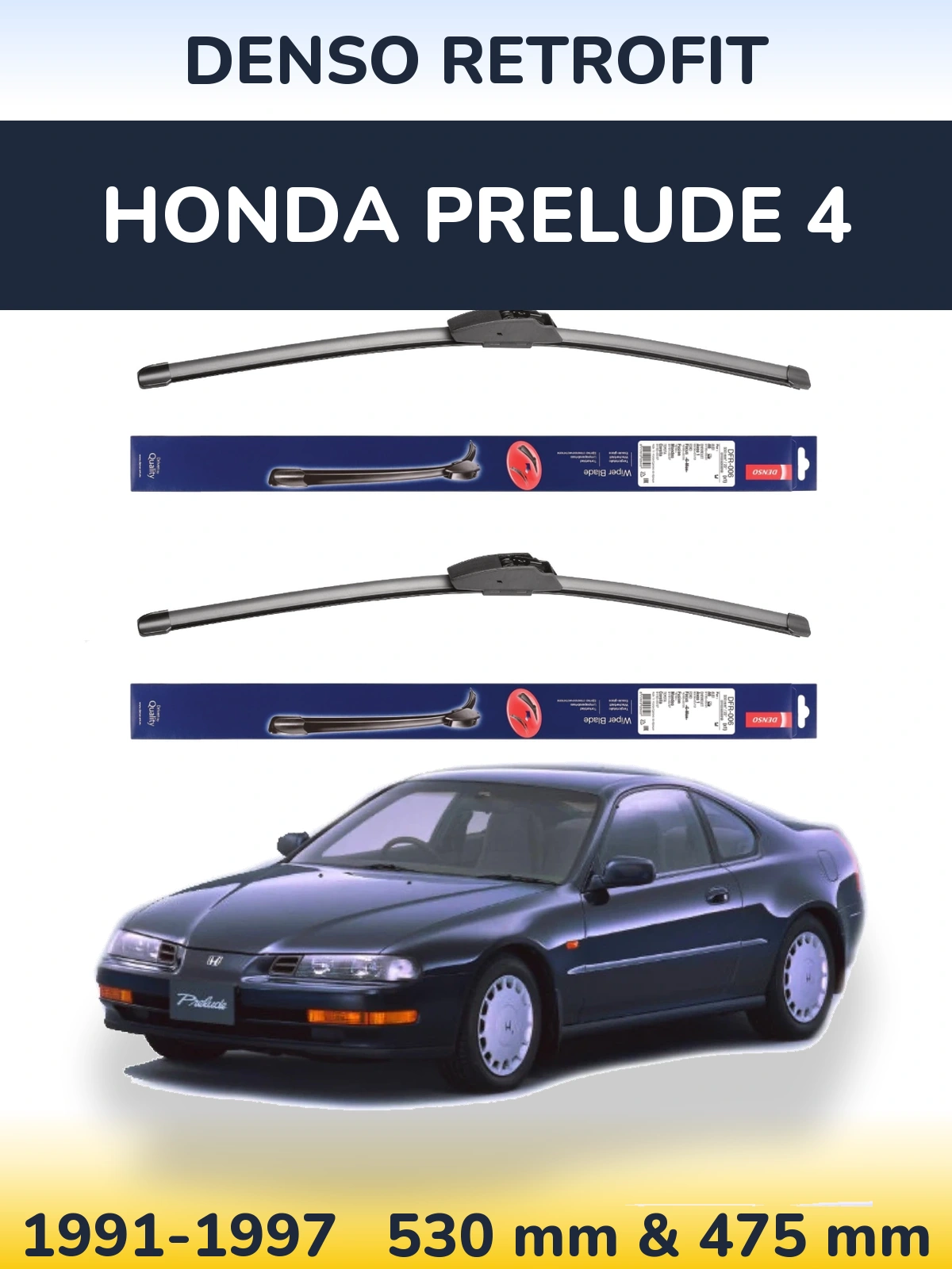 Front wiper blade set Denso Retrofit 530 & 475 мм for Honda Prelude 4 1991-1997