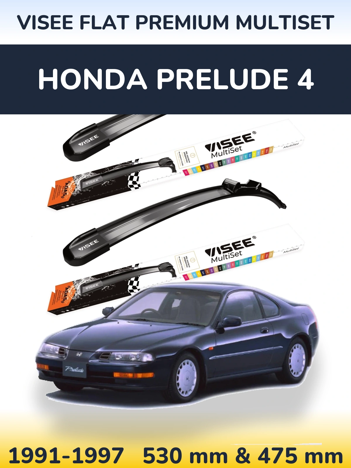 Front wiper blade set VISEE FLAT PREMIUM MultiSet 530 & 475 мм for Honda Prelude 4 1991-1997