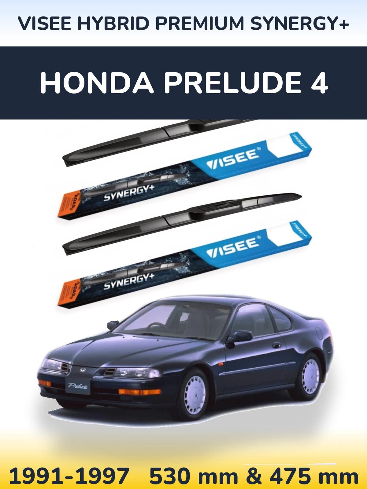 Front wiper blade set VISEE HYBRID PREMIUM SYNERGY+ 530 & 475 mm for Honda Prelude 4 1991-1997