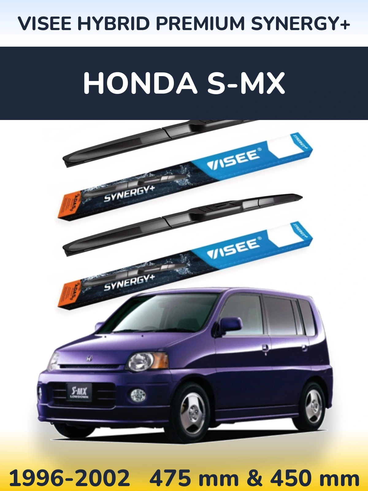 Komplet przednich wycieraczek VISEE HYBRID PREMIUM SYNERGY+ 475 & 450 mm do Honda S-MX 1996-2002