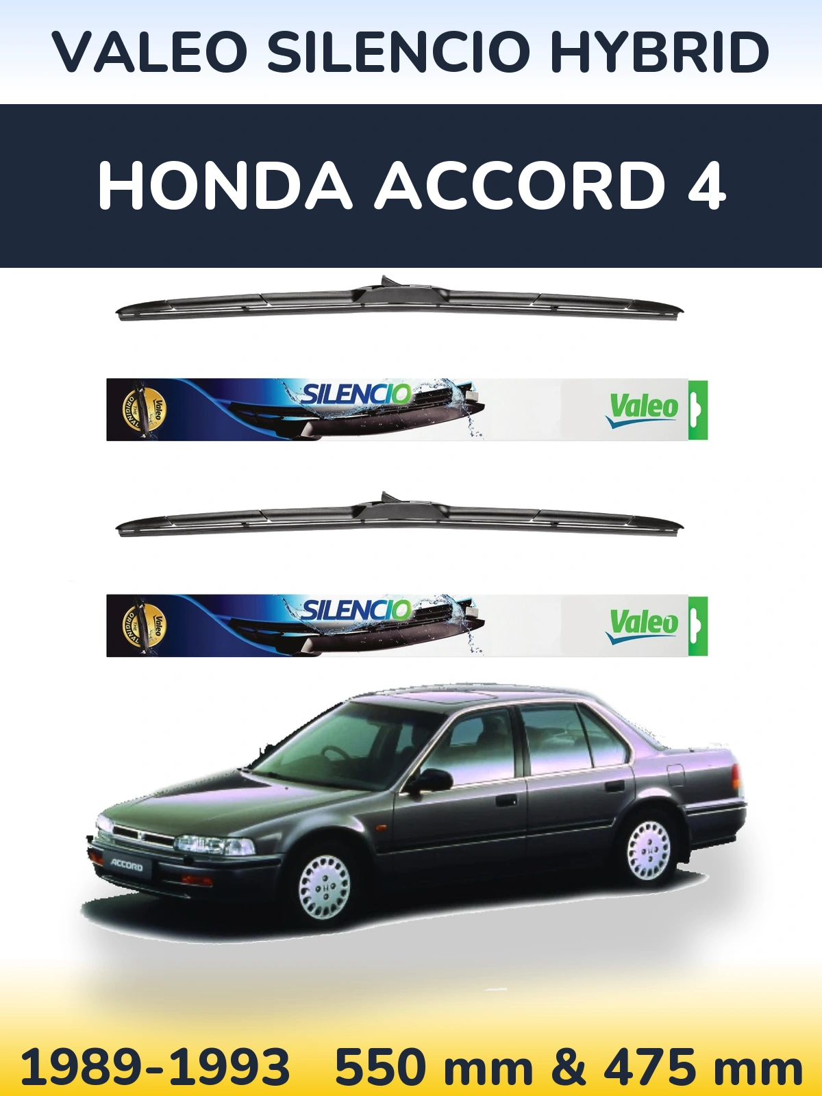 Komplet przednich wycieraczek Valeo Silencio Hybrid 550 & 475 mm do Honda Accord 4 1989-1993
