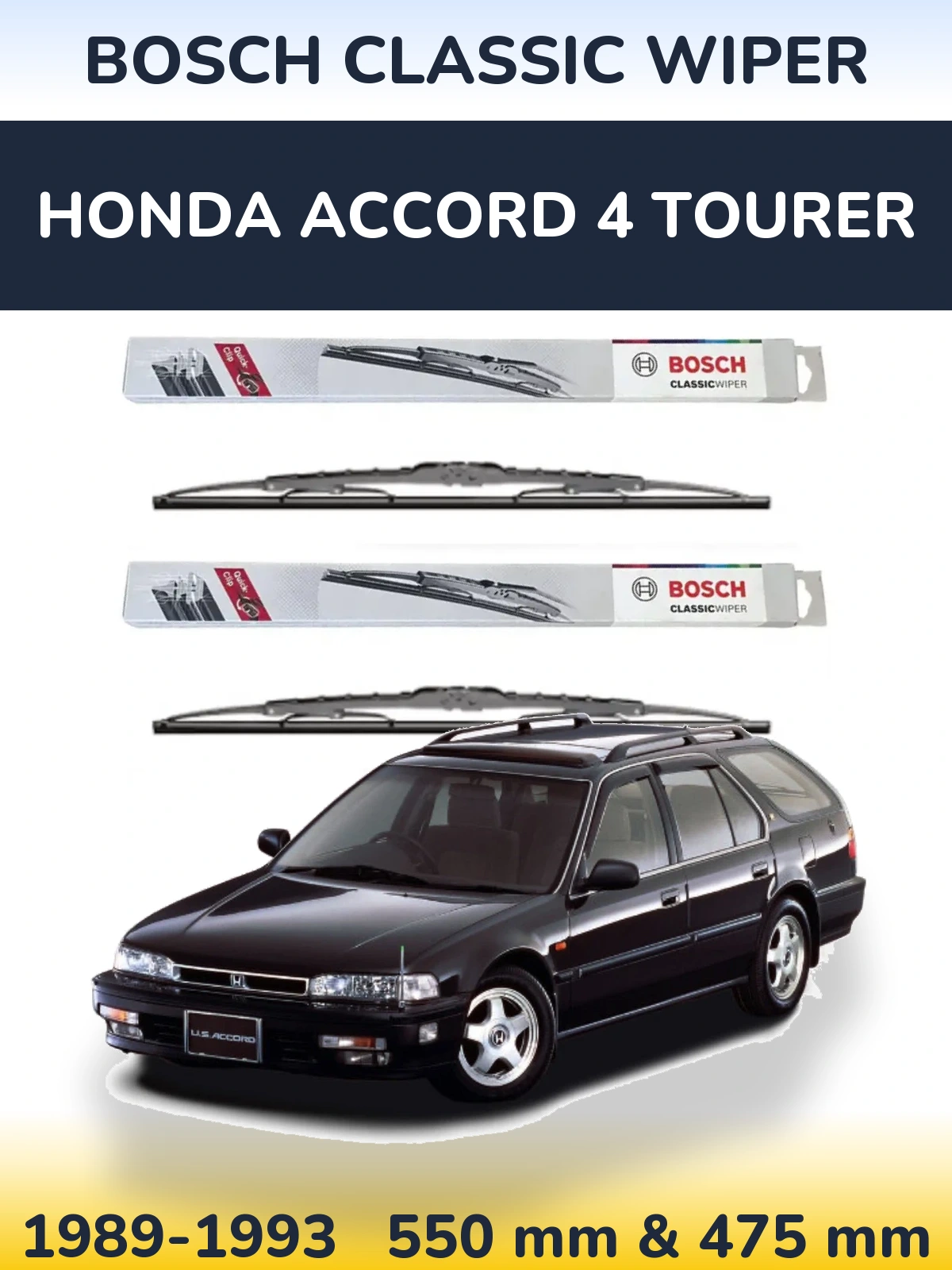 Front wiper blade set BOSCH Classic Wiper 550 & 475 мм for Honda Accord 4 Tourer 1989-1993