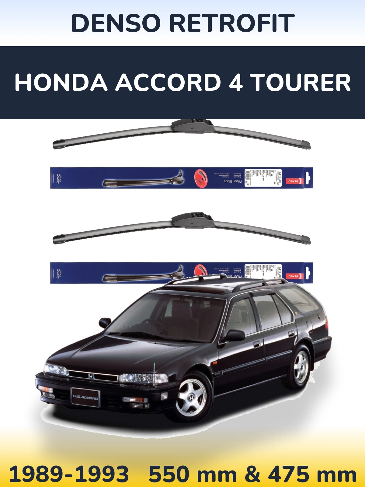 Front wiper blade set Denso Retrofit 550 & 475 мм for Honda Accord 4 Tourer 1989-1993