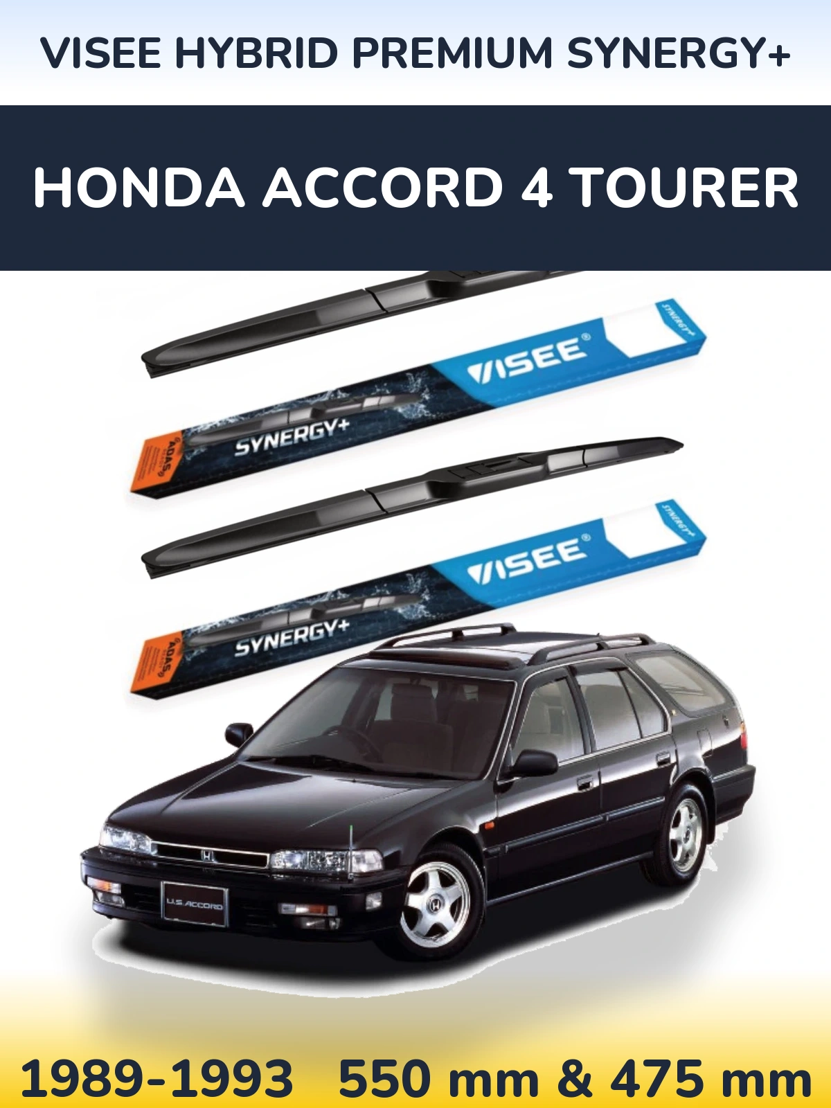 Front wiper blade set VISEE HYBRID PREMIUM SYNERGY+ 550 & 475 мм for Honda Accord 4 Tourer 1989-1993
