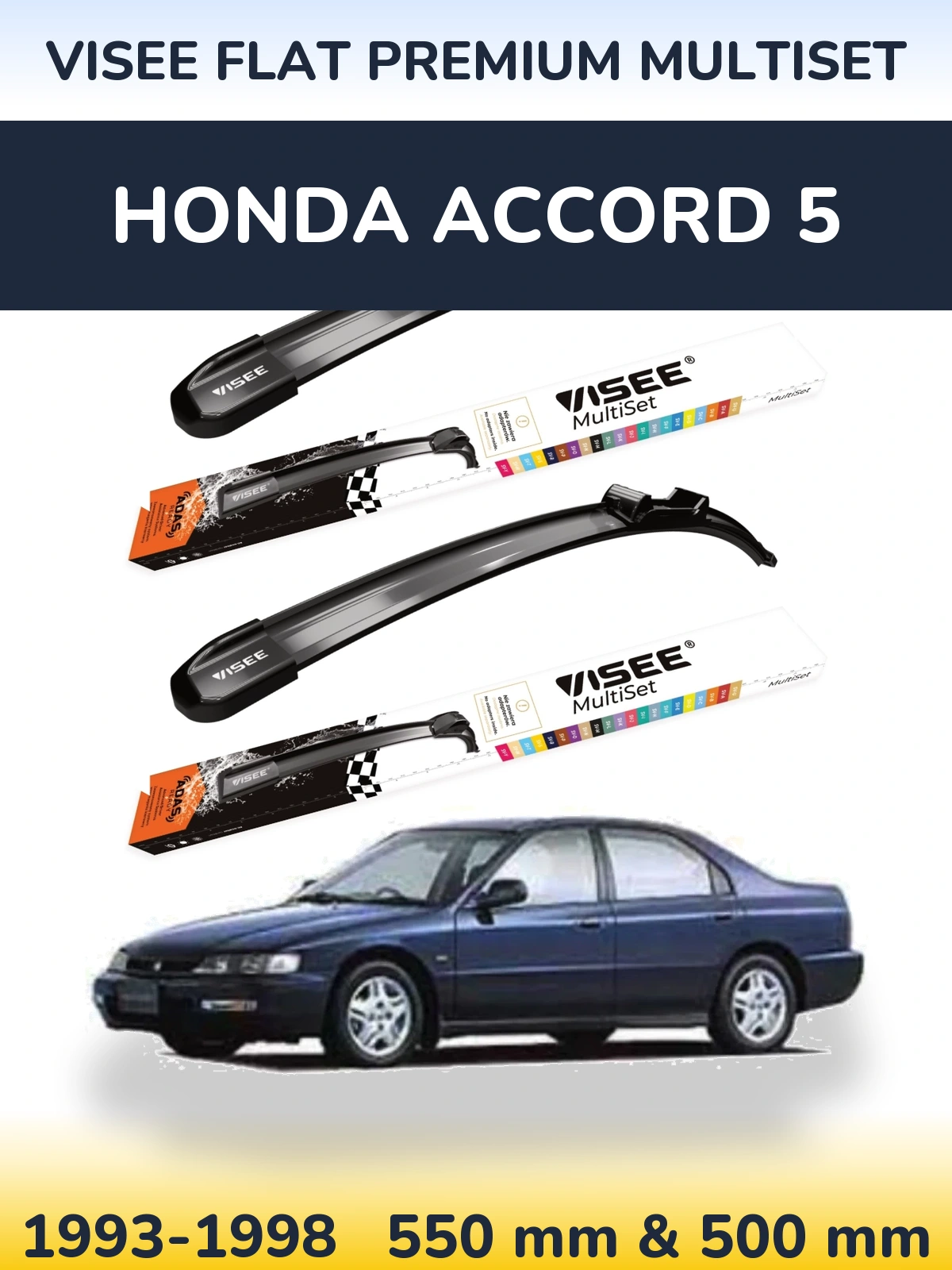 Front wiper blade set VISEE FLAT PREMIUM MultiSet 550 & 500 мм for Honda Accord 5 1993-1998