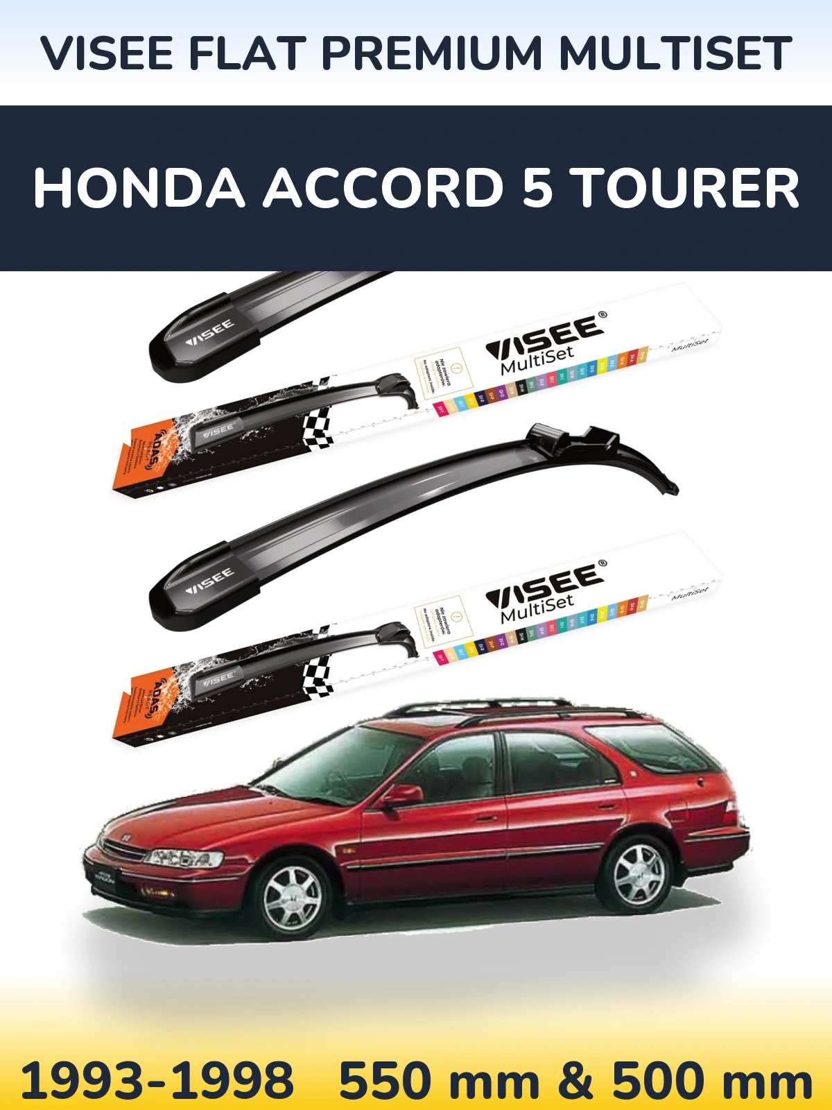 Front wiper blade set VISEE FLAT PREMIUM MultiSet 550 & 500 мм for Honda Accord 5 Tourer 1993-1998