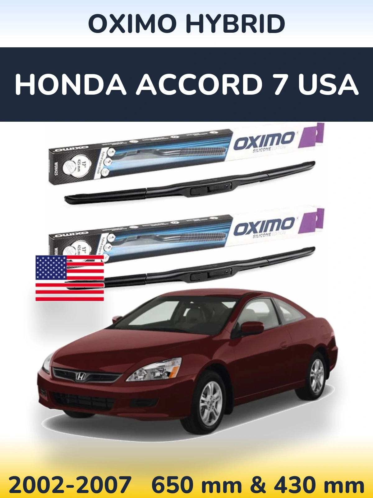 Komplet przednich wycieraczek Oximo Hybrid 650 & 430 mm do Honda Accord 7 USA 2002-2007