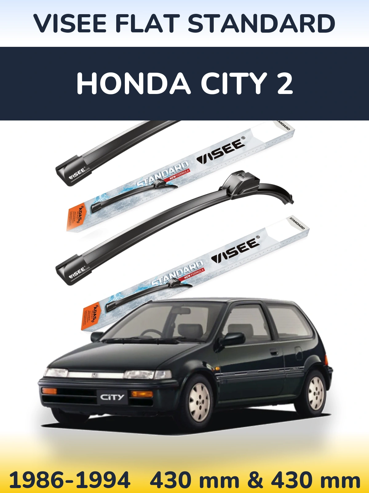 Комплект передніх щіток VISEE FLAT STANDARD 430 & 430 мм для Honda City 2 1986-1994