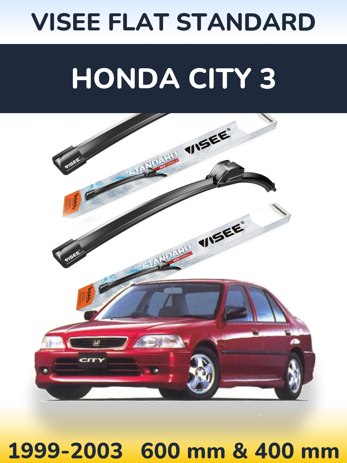 Комплект передніх щіток VISEE FLAT STANDARD 600 & 400 мм для Honda City 3 1999-2003