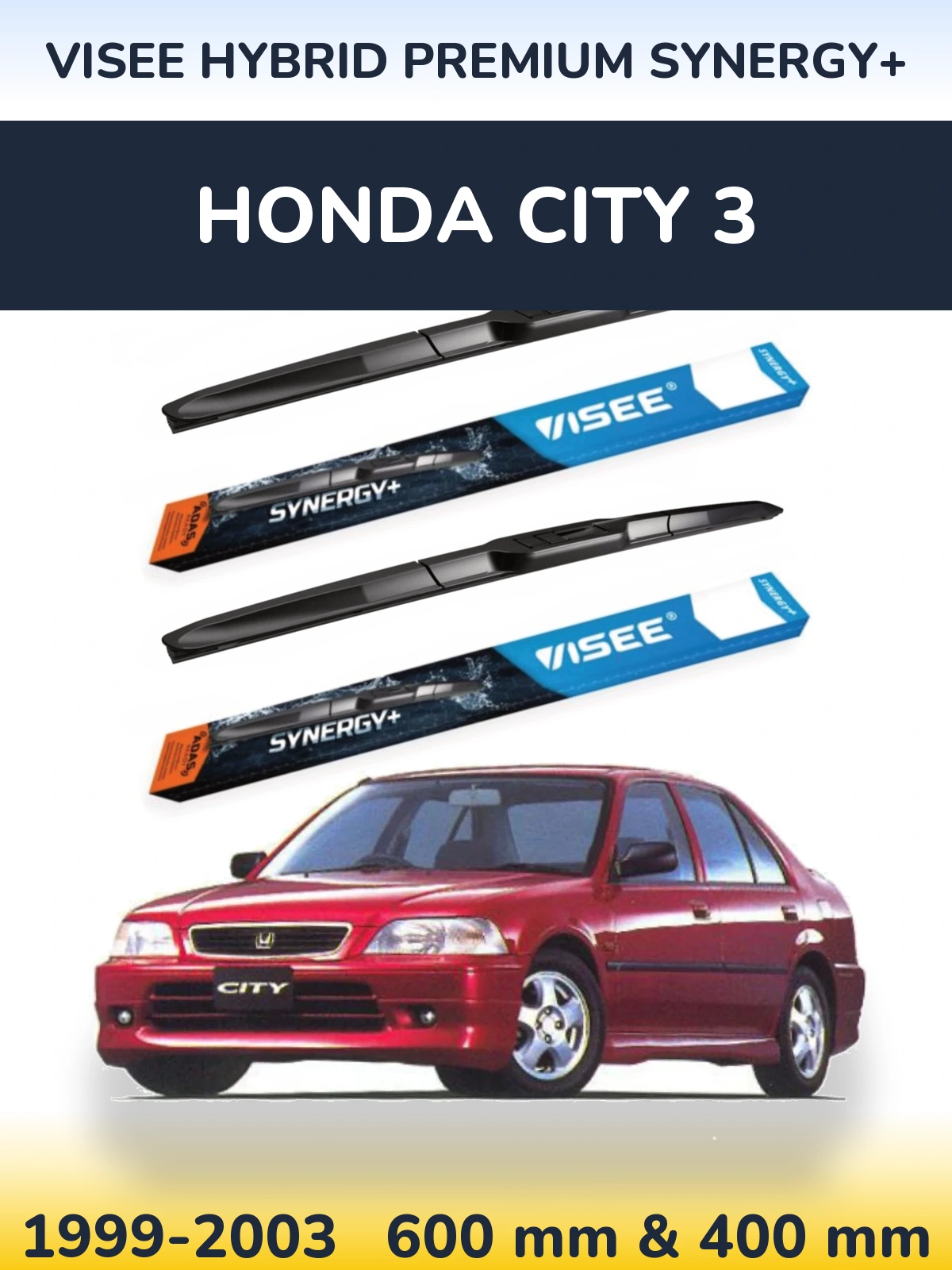 Комплект передніх щіток VISEE HYBRID PREMIUM SYNERGY+ 600 & 400 мм для Honda City 3 1999-2003
