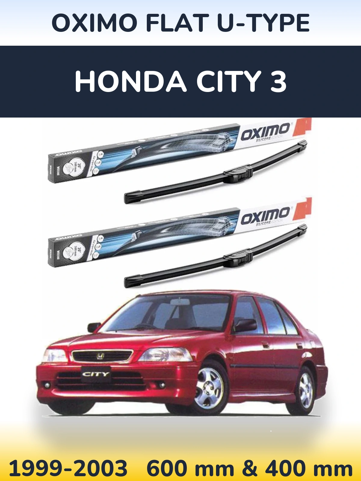 Front wiper blade set Oximo Flat U-type 600 & 400 мм for Honda City 3 1999-2003