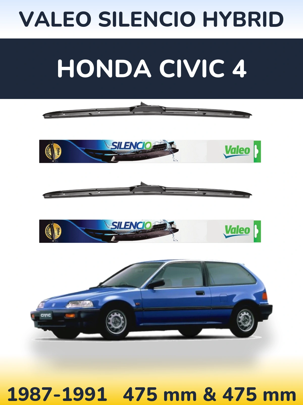 Комплект передних дворников Valeo Silencio Hybrid 475 & 475 мм для Honda Civic 4 1987-1991