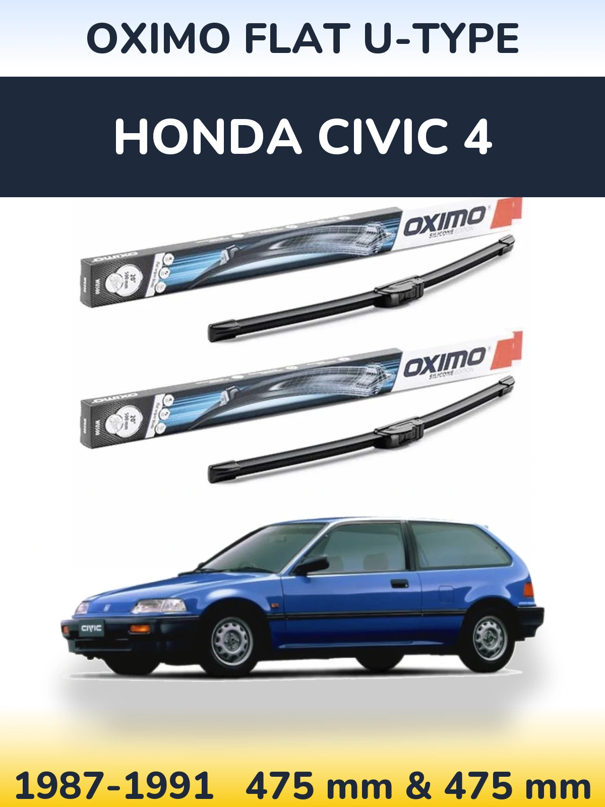 Комплект передних дворников Oximo Flat U-type 475 & 475 мм для Honda Civic 4 1987-1991