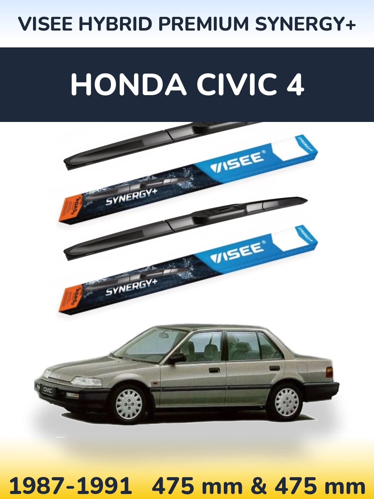 Комплект передніх щіток VISEE HYBRID PREMIUM SYNERGY+ 475 & 475 мм для Honda Civic 4 1987-1991
