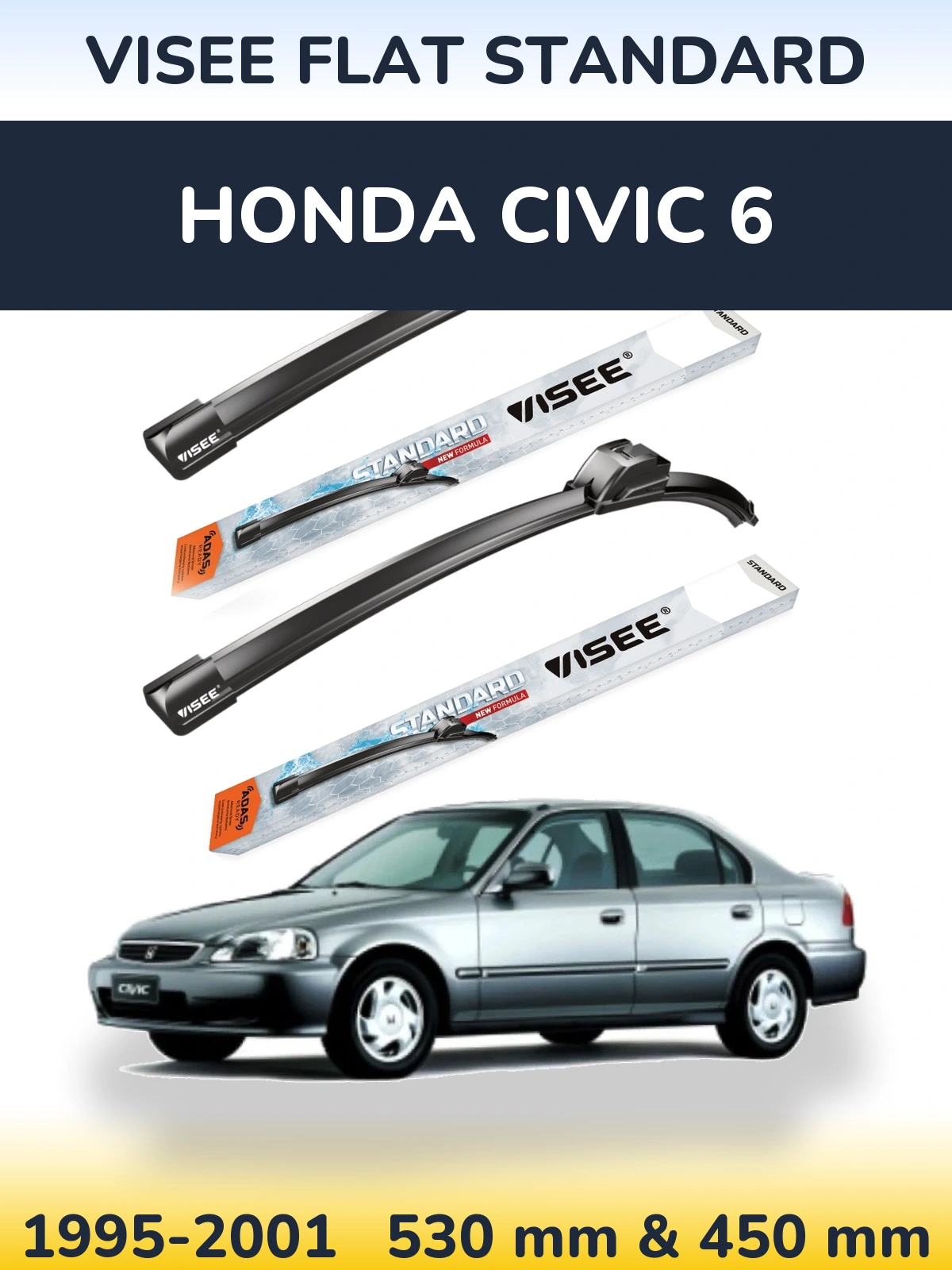 Komplet przednich wycieraczek VISEE FLAT STANDARD 530 & 450 mm do Honda Civic 6 1995-2001