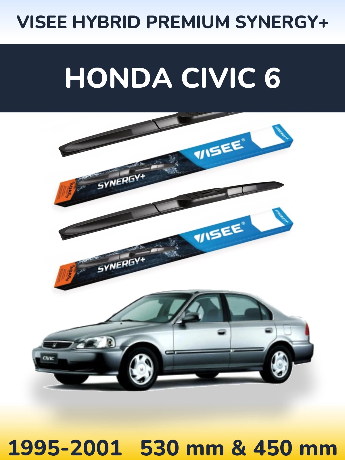 Комплект передніх щіток VISEE HYBRID PREMIUM SYNERGY+ 530 & 450 мм для Honda Civic 6 1995-2001