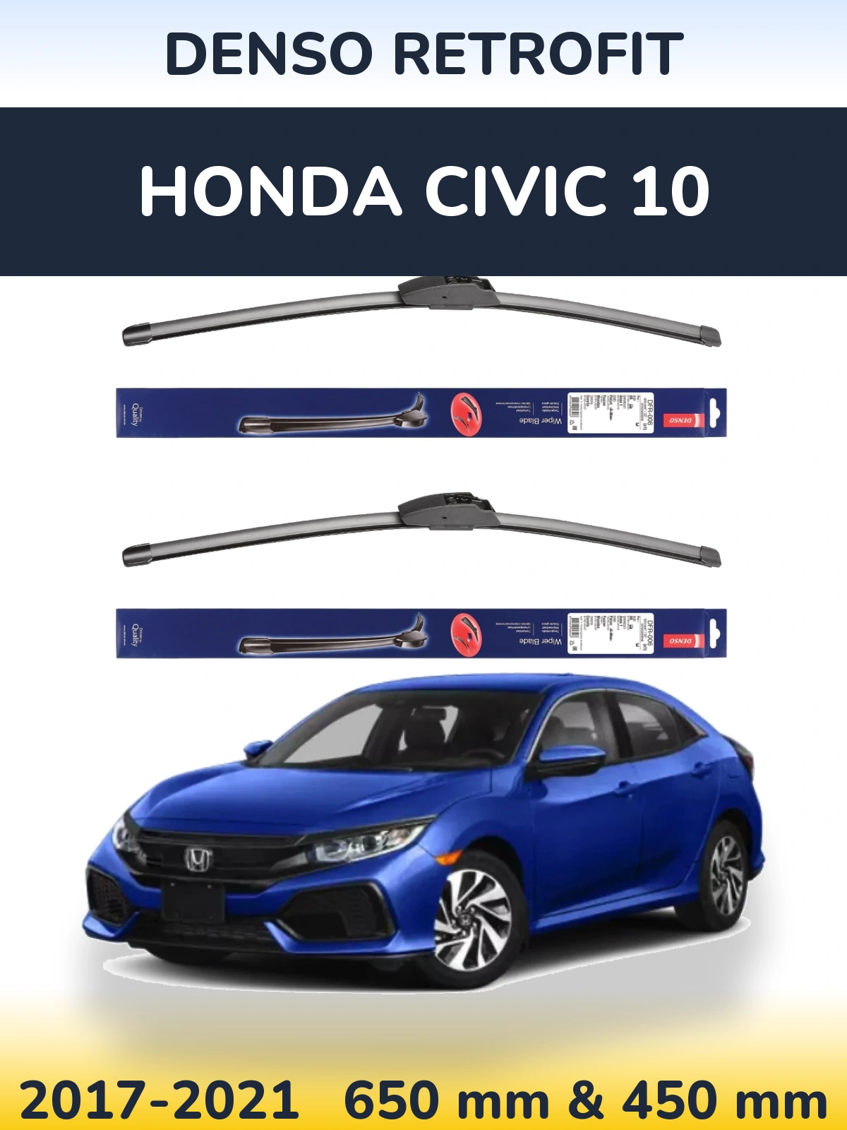 Комплект передних дворников Denso Retrofit 650 & 450 мм для Honda Civic 10 2017-2021