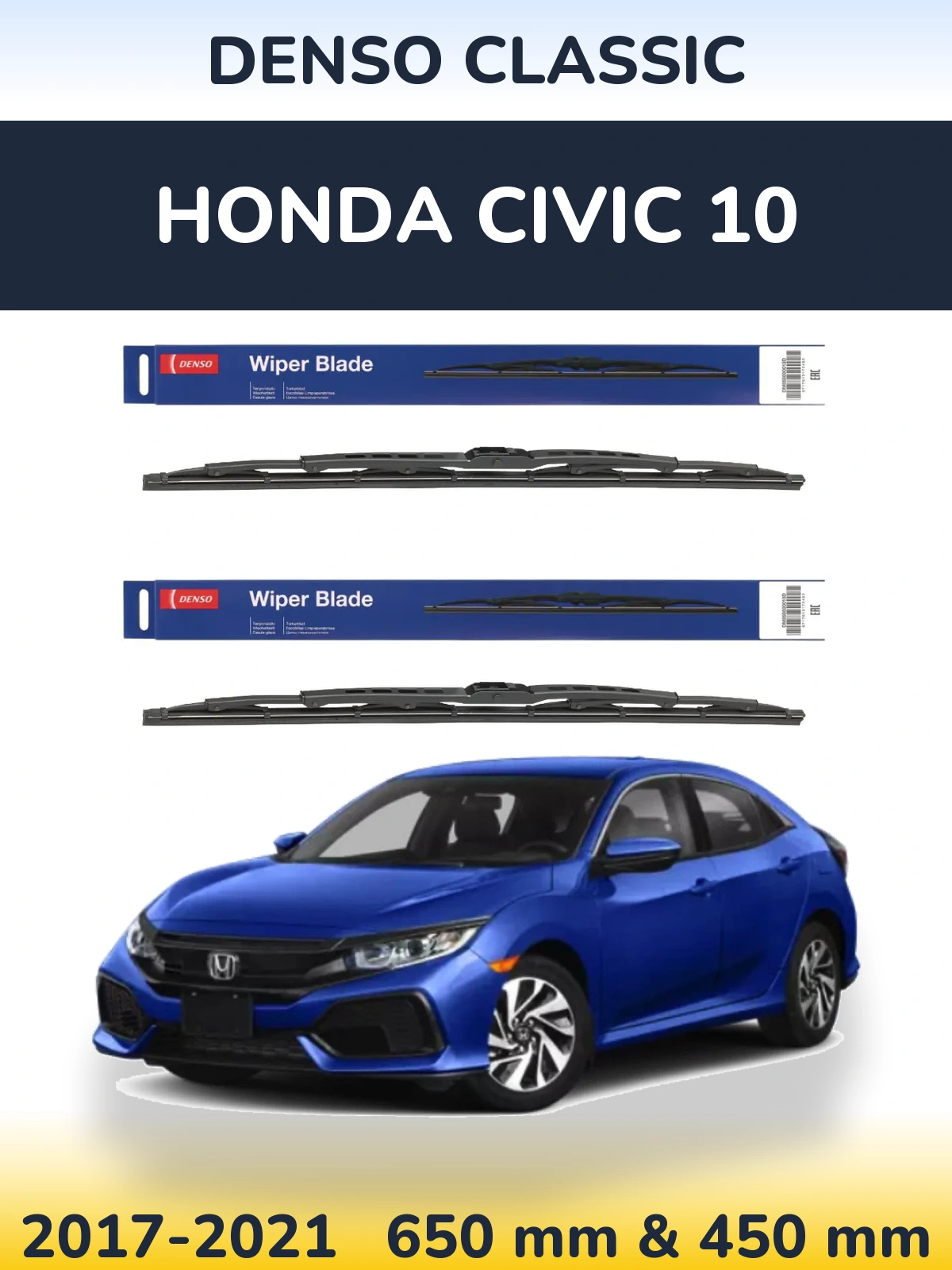 Front wiper blade set Denso Classic 650 & 450 мм for Honda Civic 10 2017-2021