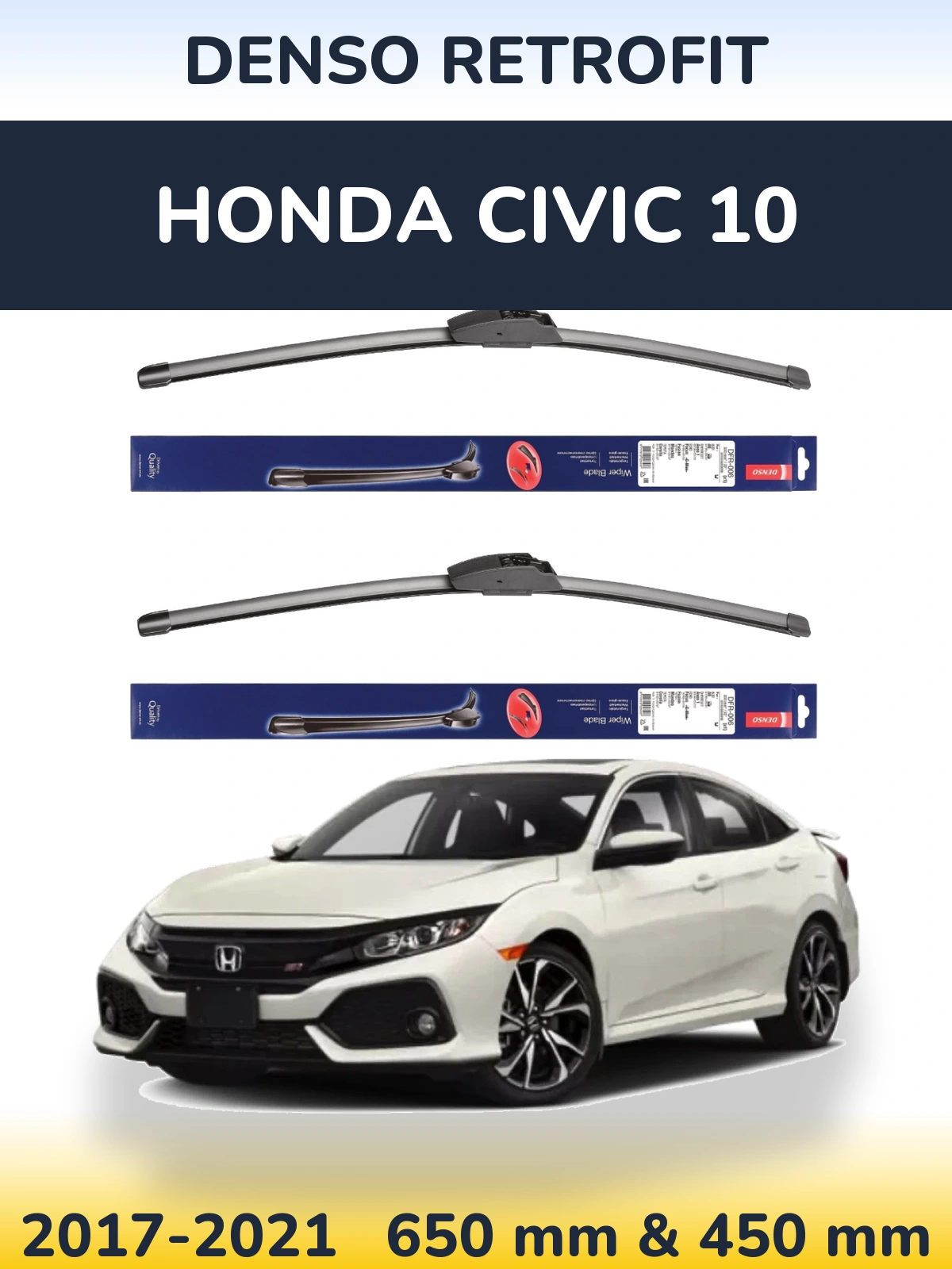 Komplet przednich wycieraczek Denso Retrofit 650 & 450 mm do Honda Civic 10 2017-2021