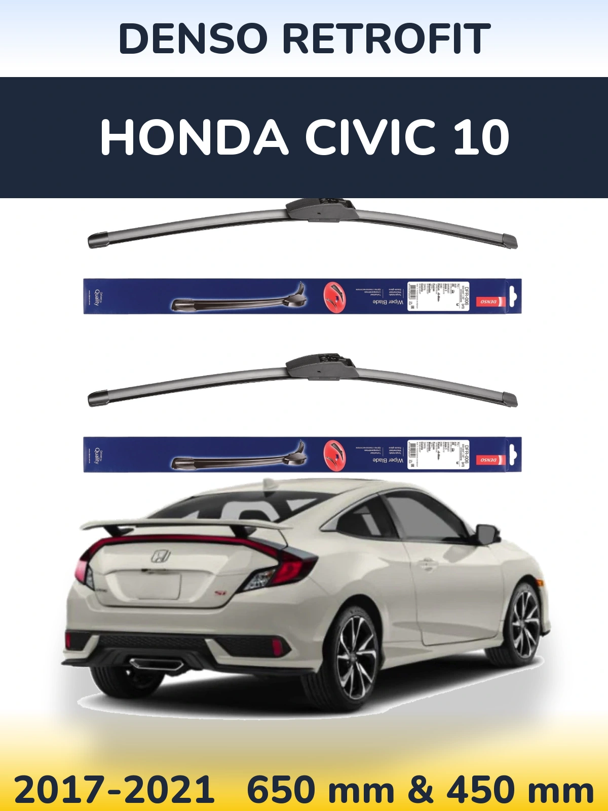 Komplet przednich wycieraczek Denso Retrofit 650 & 450 mm do Honda Civic 10 2017-2021