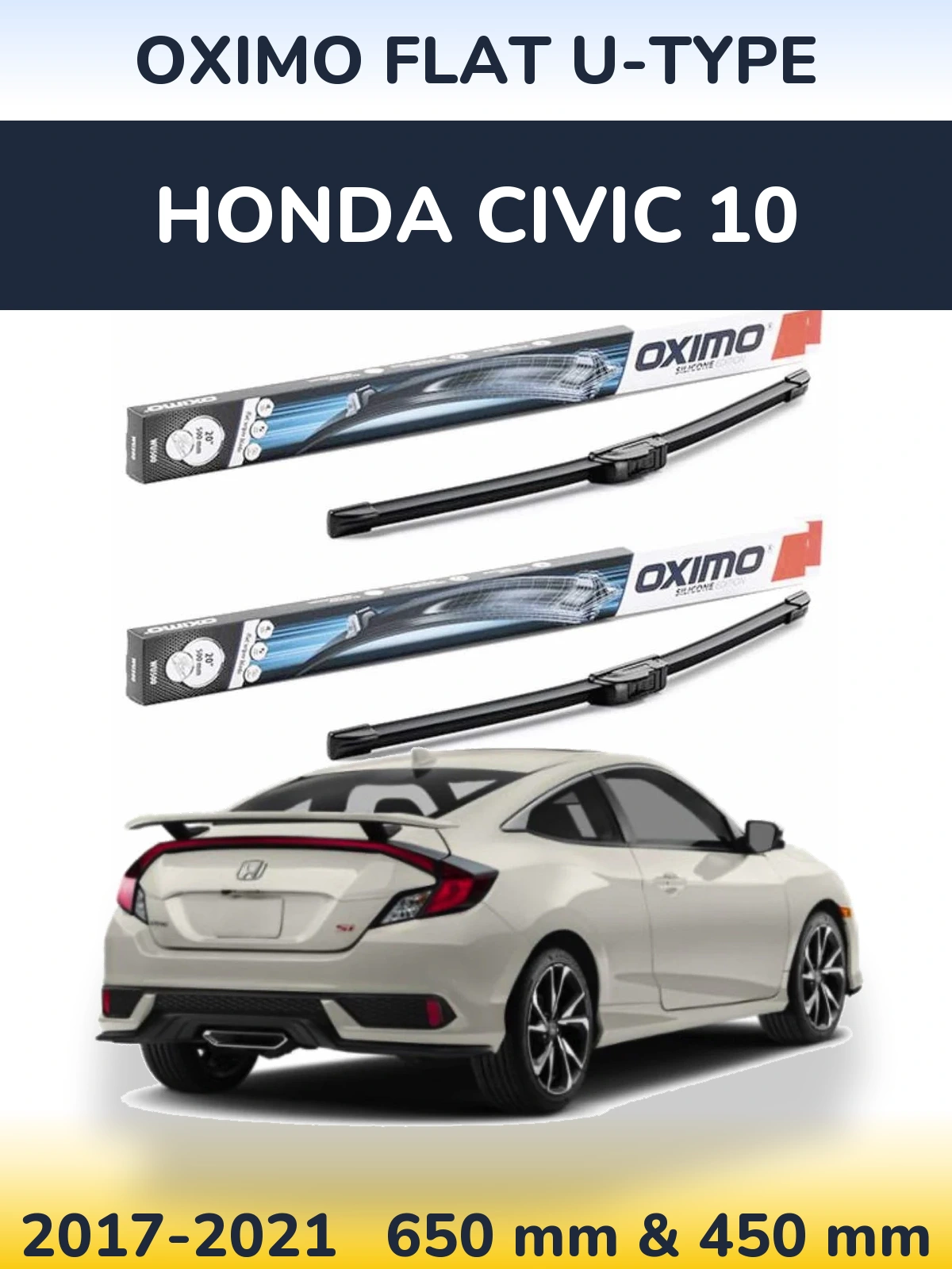 Komplet przednich wycieraczek Oximo Flat U-type 650 & 450 mm do Honda Civic 10 2017-2021