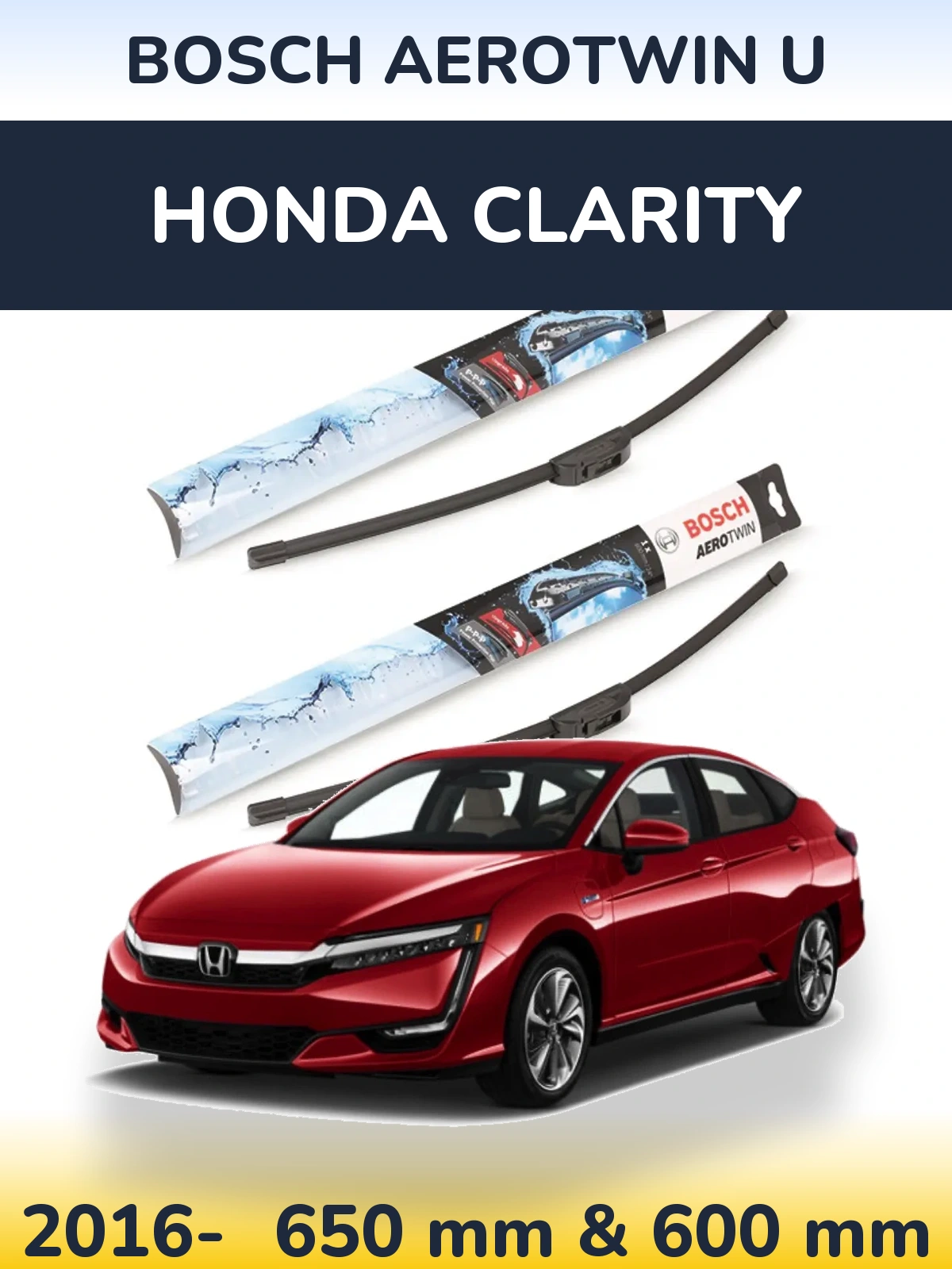 Front wiper blade set BOSCH AeroTwin U 650 & 600 mm for Honda Clarity 2016-2026