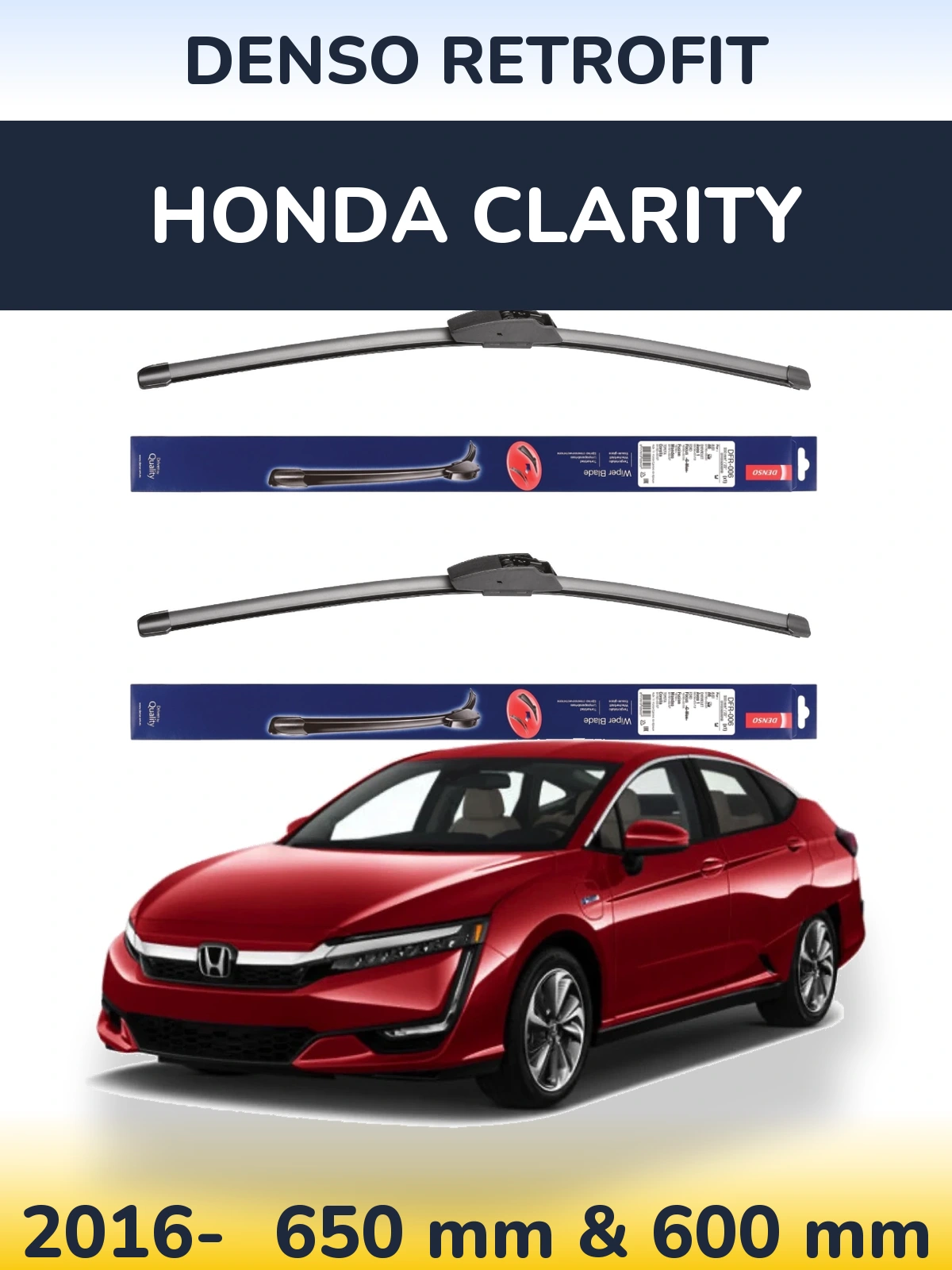 Front wiper blade set Denso Retrofit 650 & 600 mm for Honda Clarity 2016-2026