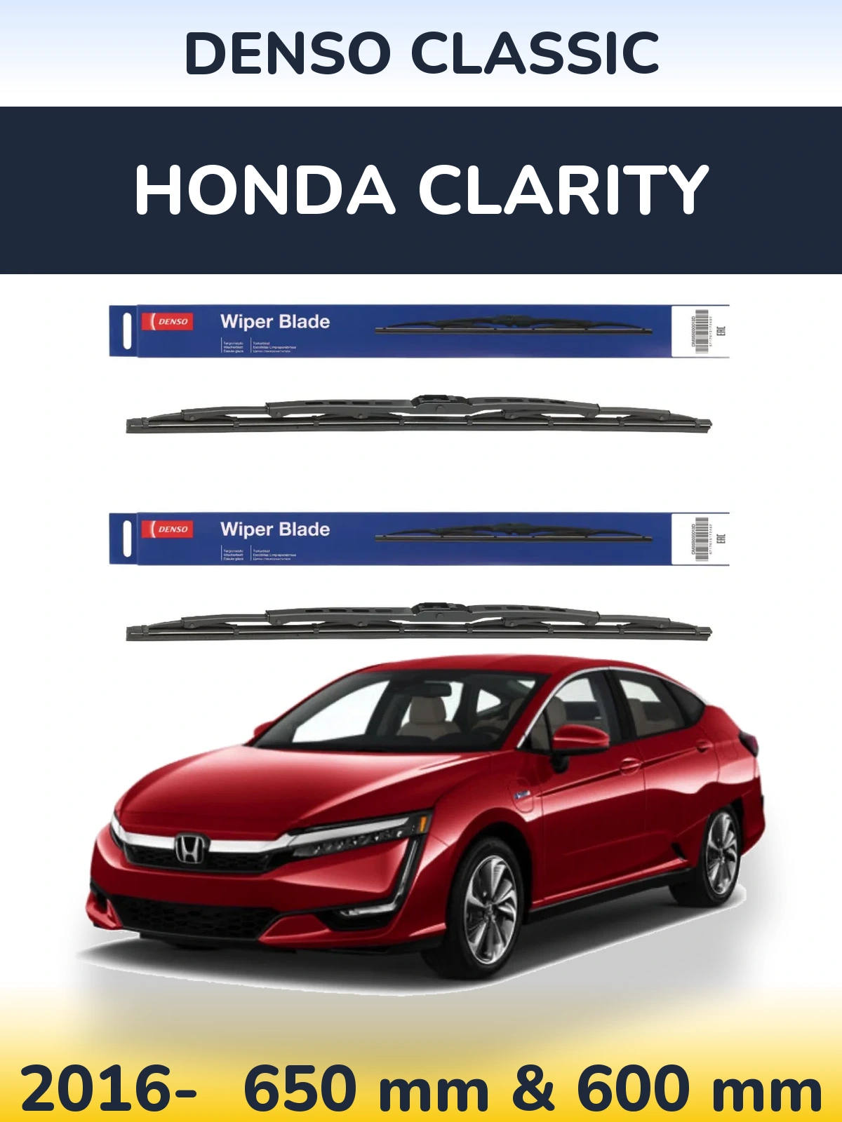 Front wiper blade set Denso Classic 650 & 600 mm for Honda Clarity 2016-2026
