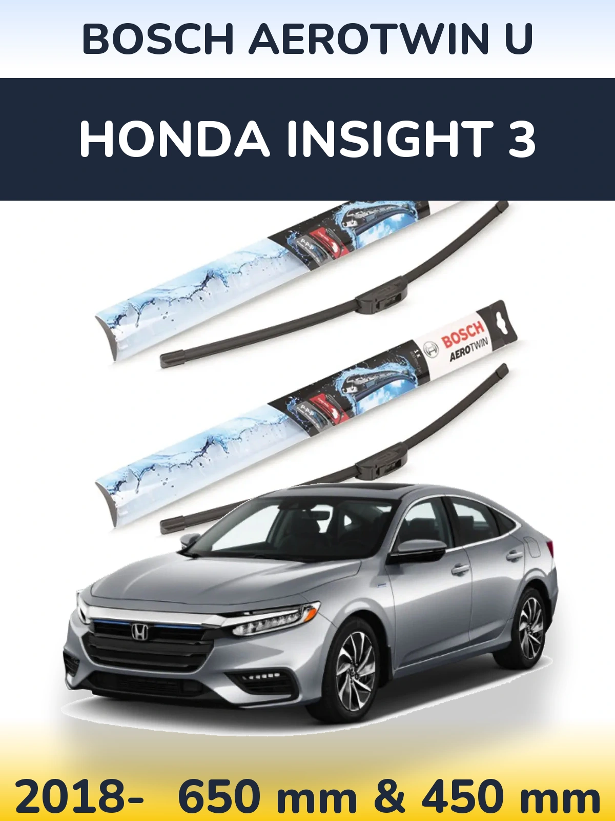 Комплект передніх щіток BOSCH AeroTwin U 650 & 450 мм для Honda Insight 3 2018-2026