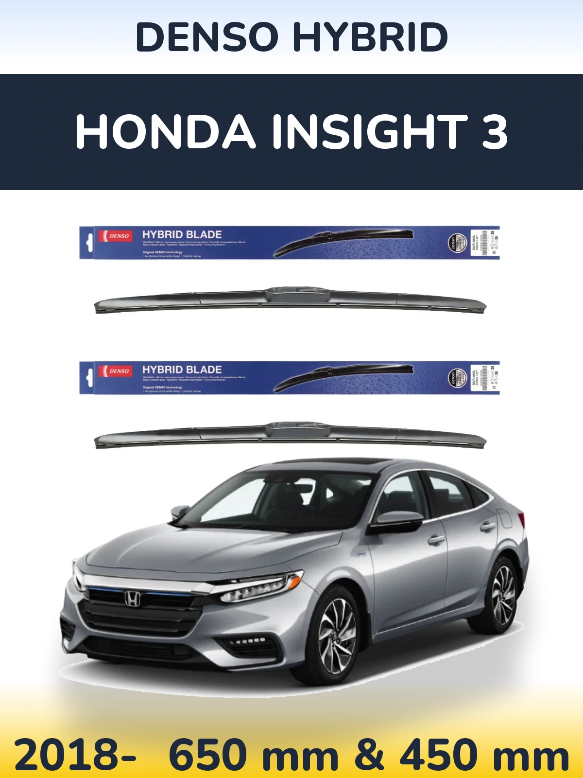 Komplet przednich wycieraczek Denso Hybrid 650 & 450 mm do Honda Insight 3 2018-2026