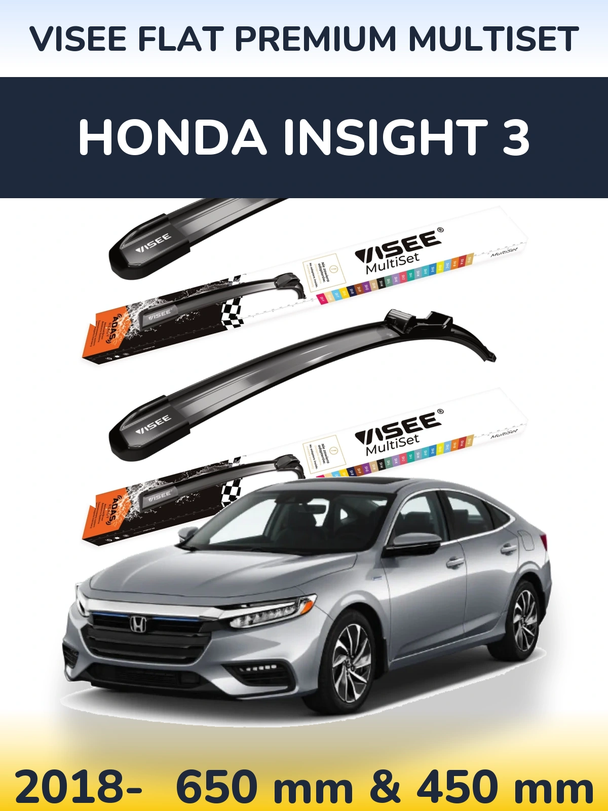 Комплект передних дворников VISEE FLAT PREMIUM MultiSet 650 & 450 мм для Honda Insight 3 2018-2026
