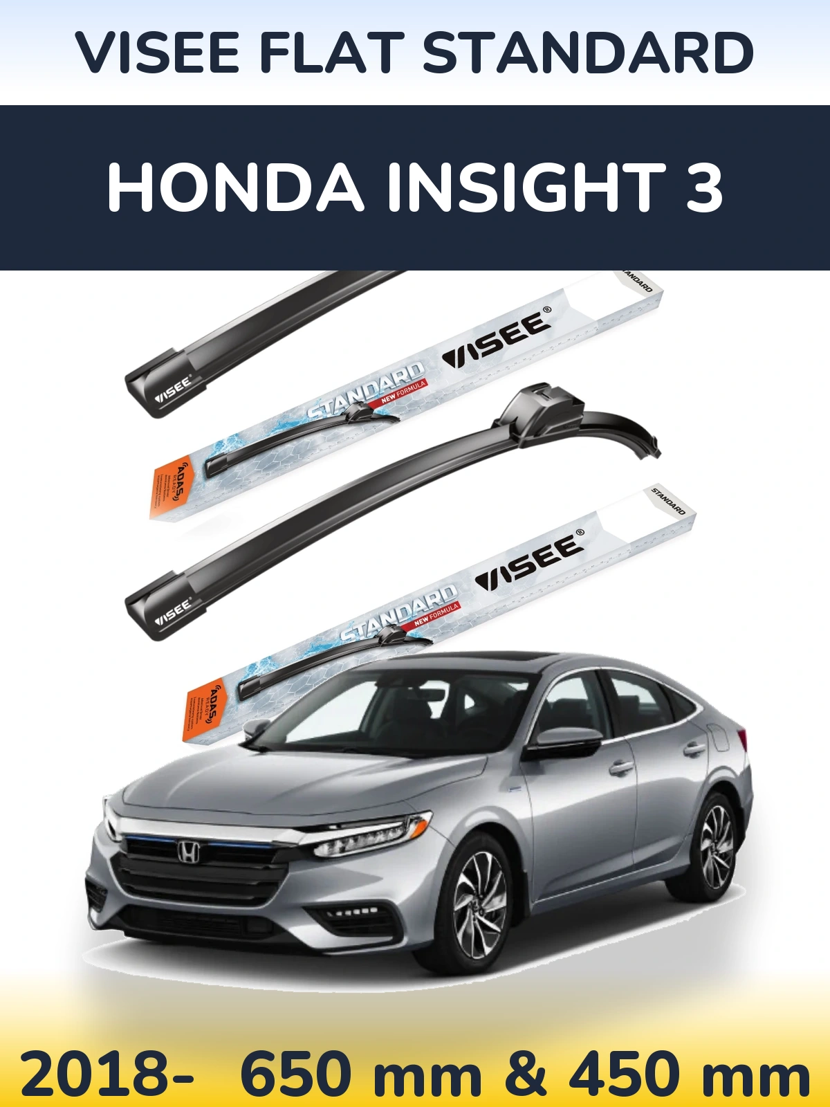 Front wiper blade set VISEE FLAT STANDARD 650 & 450 мм for Honda Insight 3 2018-2026