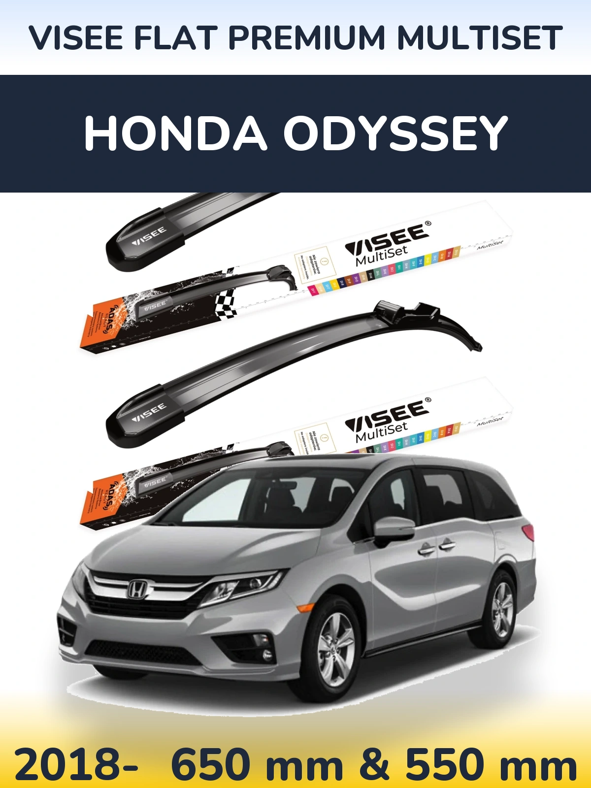 Front wiper blade set VISEE FLAT PREMIUM MultiSet 650 & 550 мм for Honda Odyssey 2018-2026